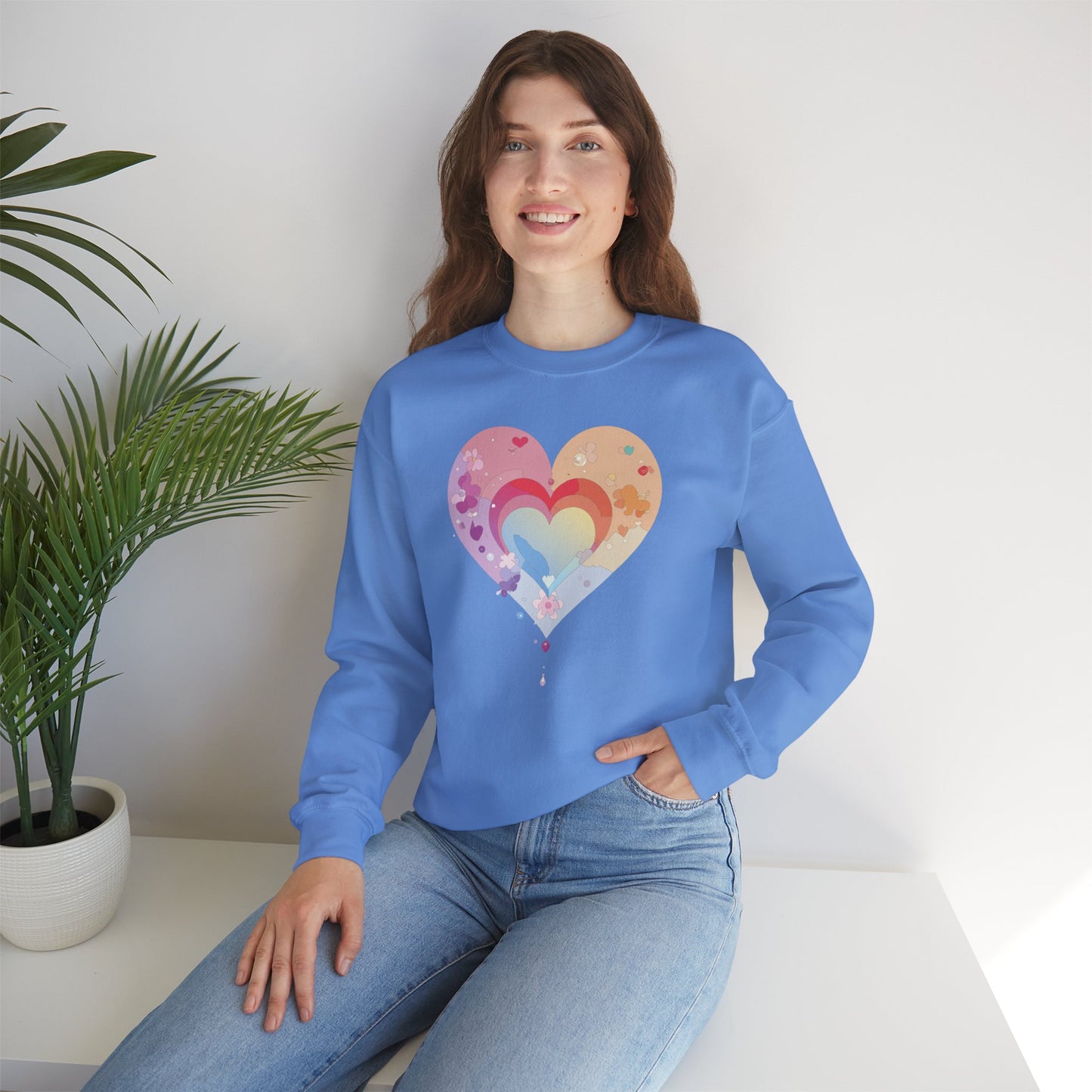 Rainbow Heart Sweatshirt, Floral Heart Sweatshirt, Floral Love Sweatshirt, Valentine's Day Sweatshirt, Rainbow Heart Floral Sweatshirt 114