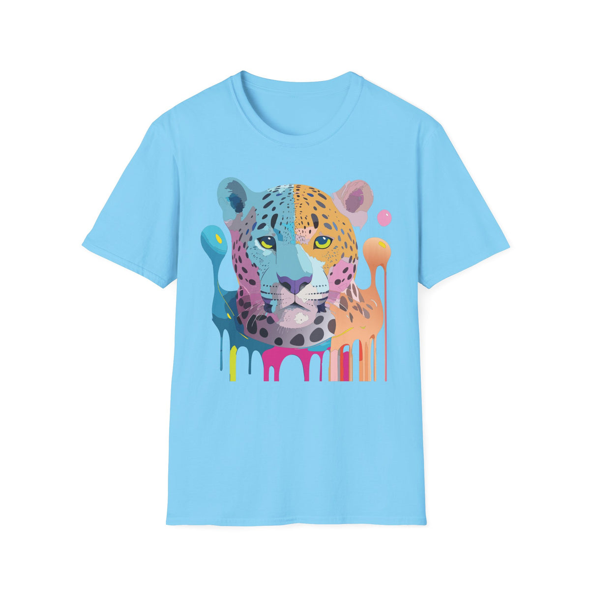 Colorful Leopard Face T-Shirt | Rainbow Drip Animal Art