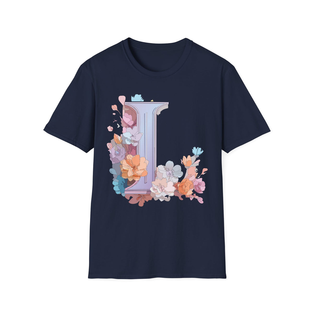 Floral Letter L Monogram T-Shirt | Pastel Botanical Initial Tee