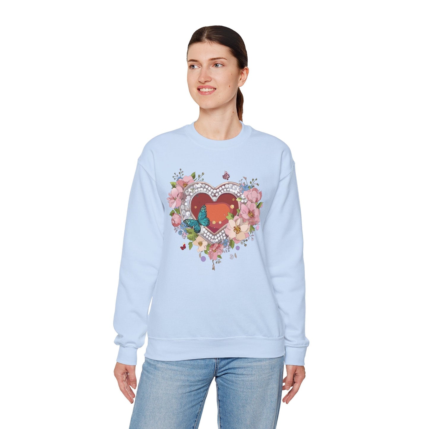 Floral Heart Sweatshirt Unisex Valentines Day Edition Gildan 18000 Heavy Blend Crewneck