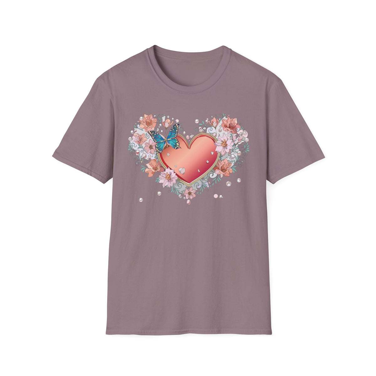 Butterfly Heart Floral Blue Butterfly Graphic Design Unisex 100 Cotton Gildan T-Shirt