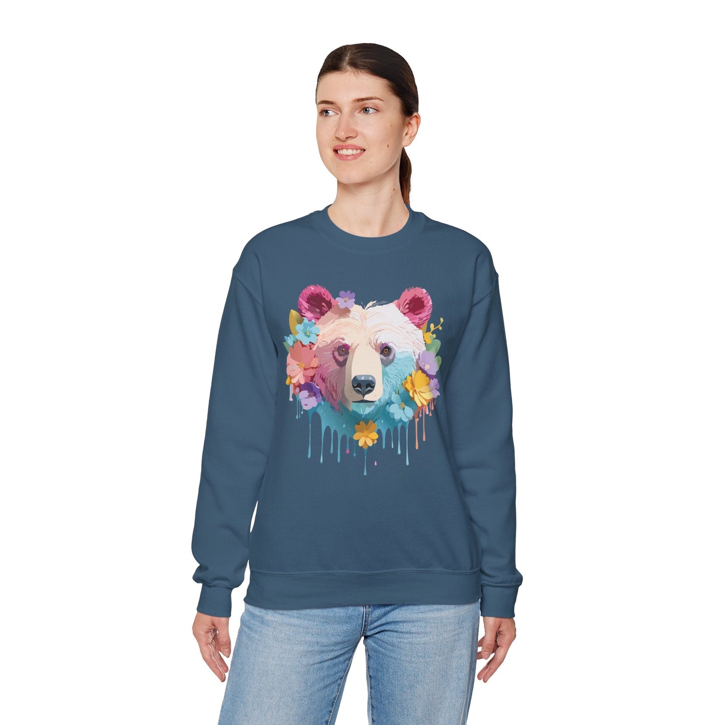 Unisex Floral Bear Sweatshirt Gildan 18000 Art Design Animals