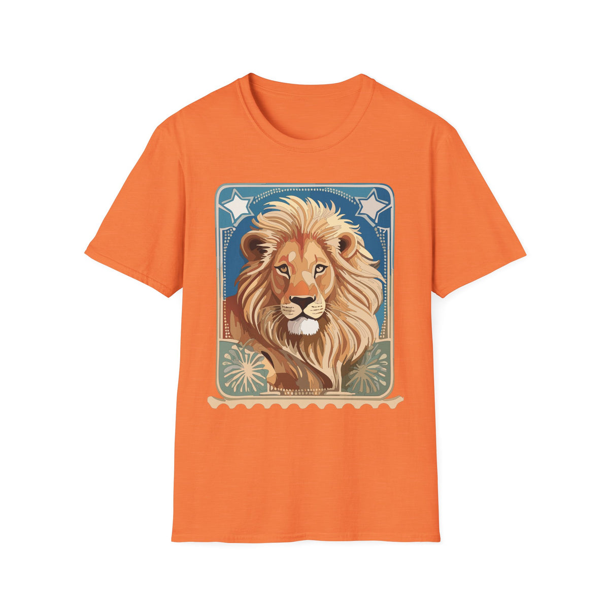 Majestic Lion Portrait Graphic Posters, Post Stamps Design Unisex 100 Cotton Gildan T-Shirt