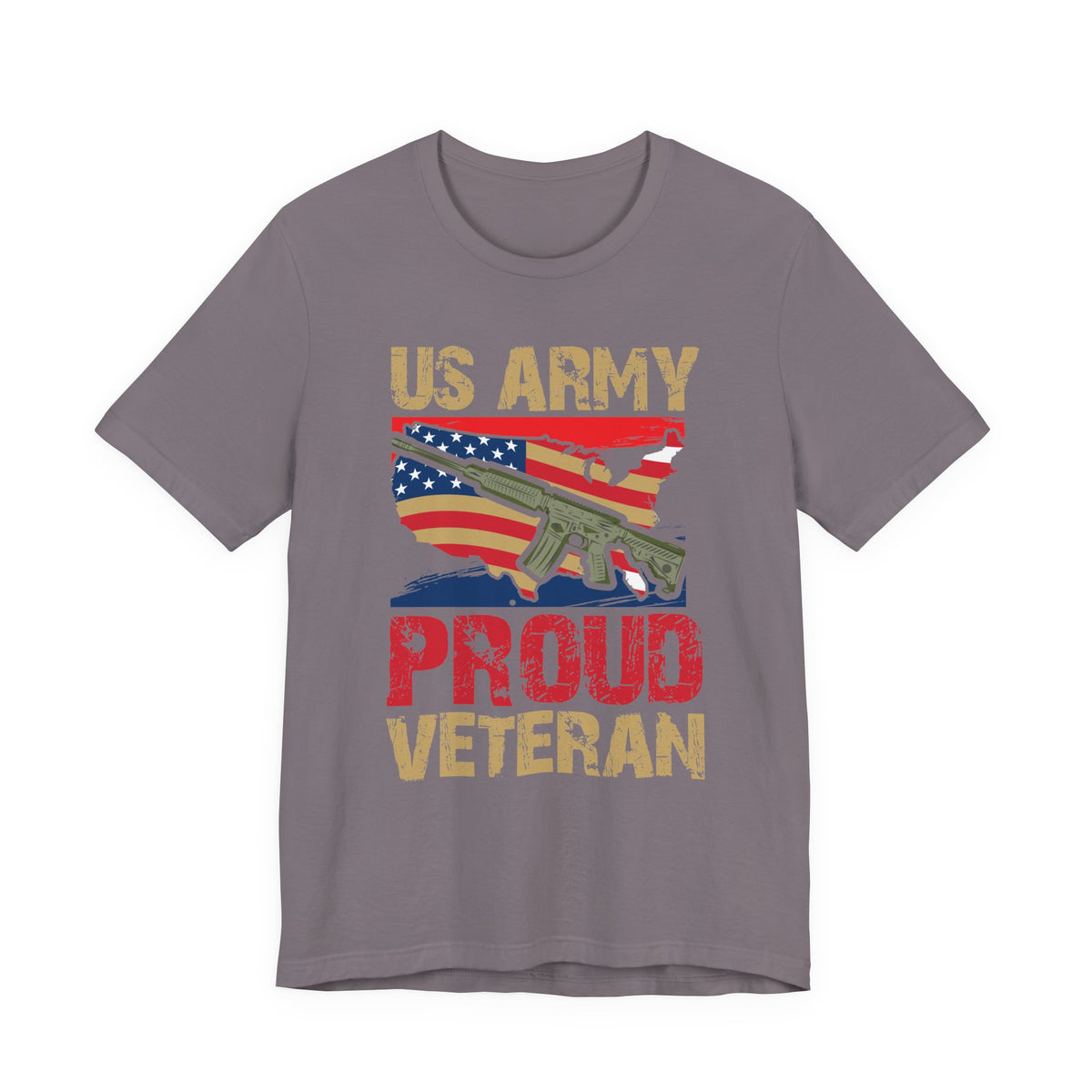 US Army Proud Veteran T-Shirt American Flag Rifle Military Unisex Cotton Tee v17