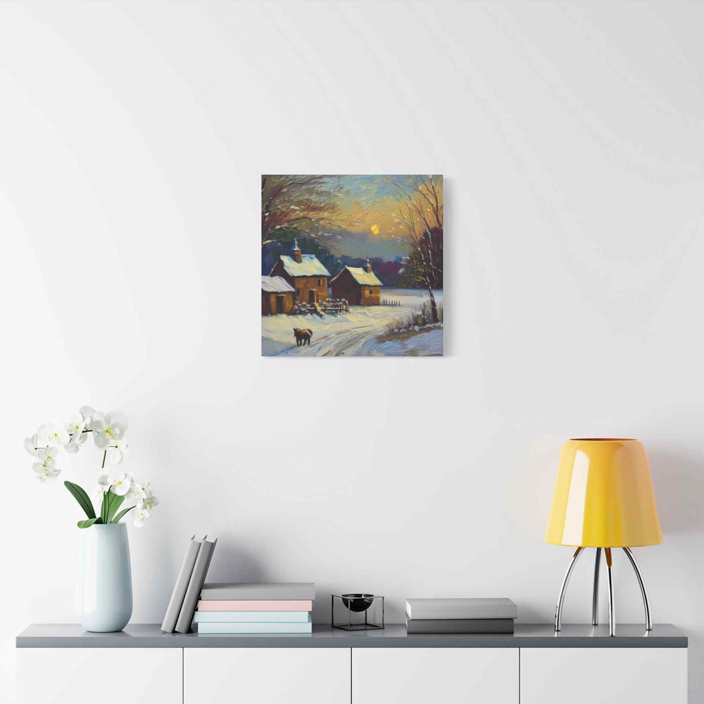 Countryside Winter Print Canvas, Oil Paint Print 20x20, 24x24, 30x30, 32x32, 36x36 Art Design Pine-Wood Inner Frame MC-111