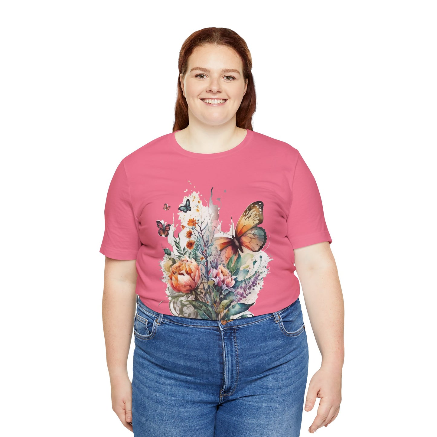 Cotton Tee Shirt with Butterfly Prints