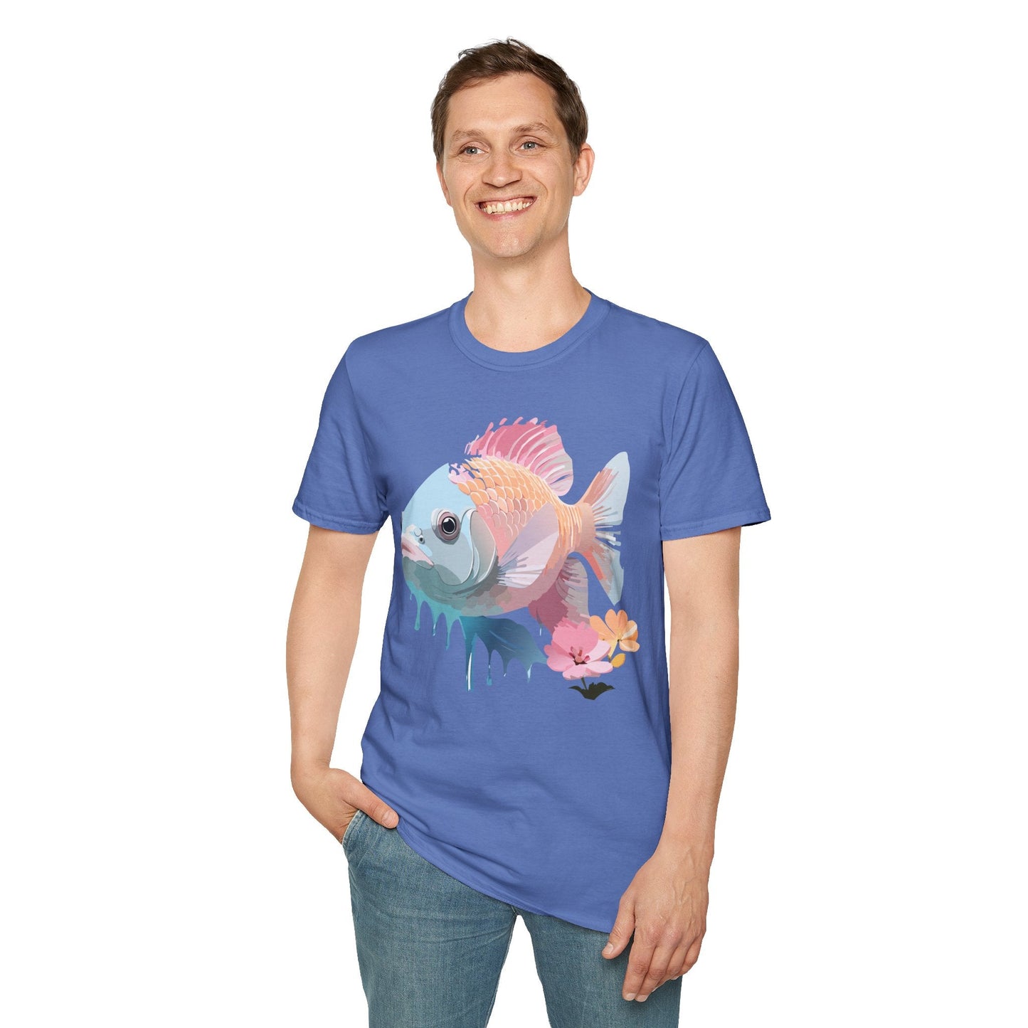 Fish Art Design Shirt Unisex Graphic Tee 100 Percent Ring Spun Cotton Softstyle Gildan 64000