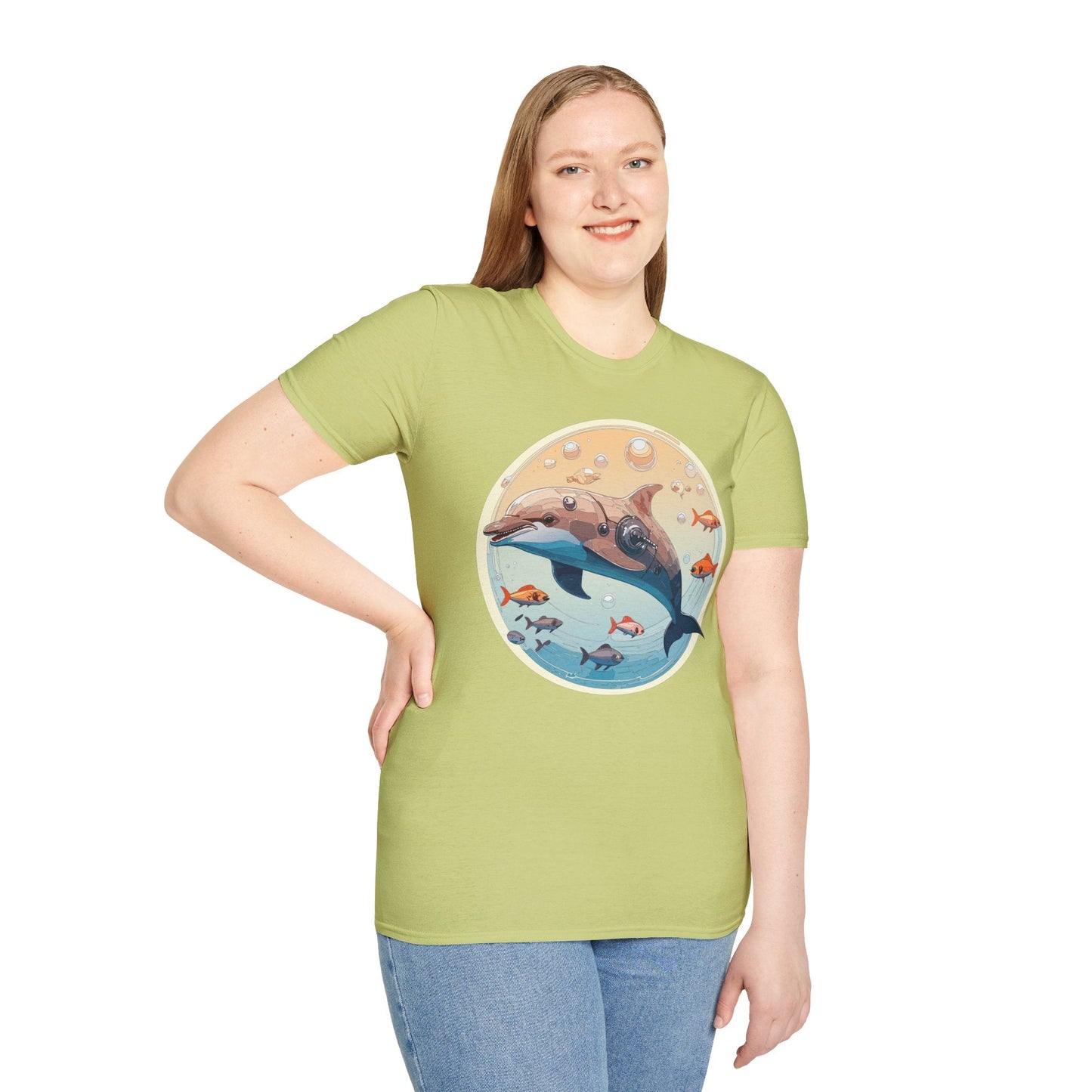 Dolphin Shirt Unisex Softstyle Tee 100 Percent Ring Spun Cotton Breathable Gildan 64000