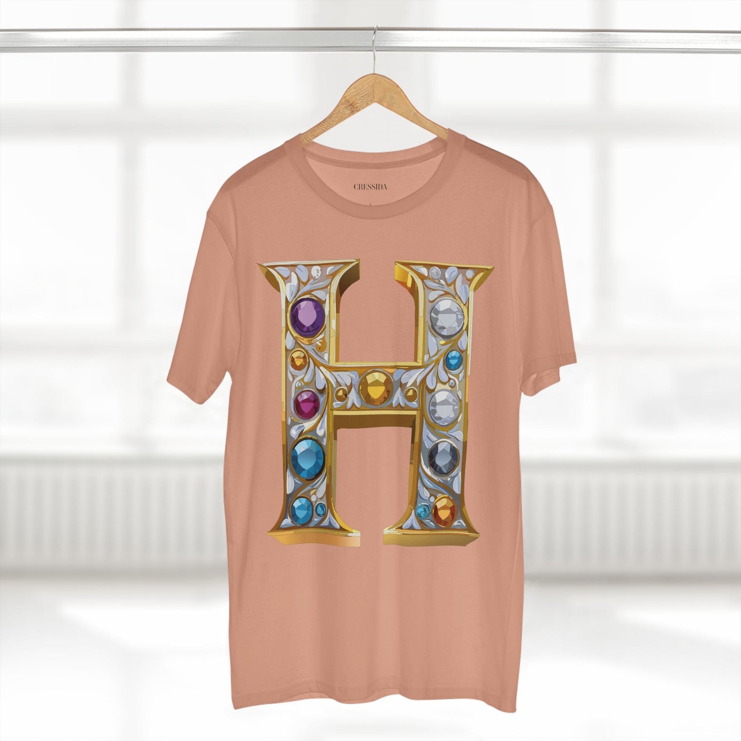 Letter H Graphic Design Tee Unisex 100 Cotton With Antique Gold Letters Artwork T-Shirt