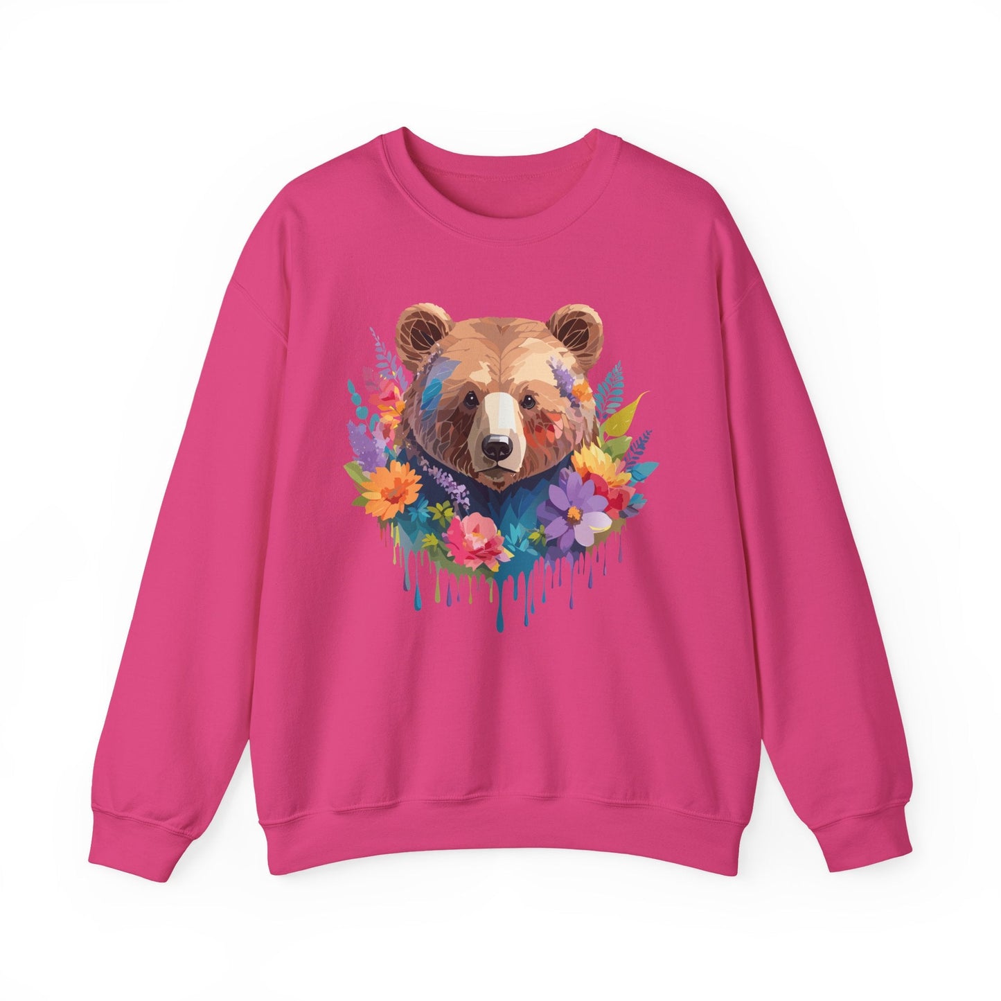 Unisex Floral Bear Sweatshirt Art Design Animals Gildan 18000 Crewneck