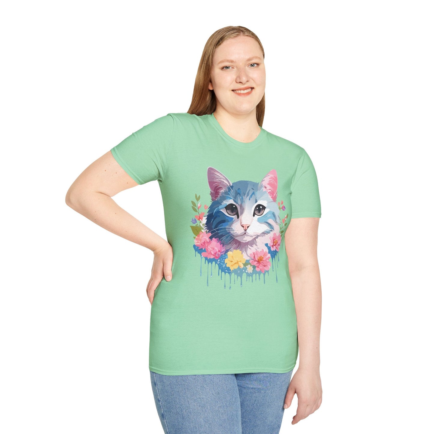 Cat Shirt Unisex Cat Tee Kitten Print Gildan Softstyle 64000