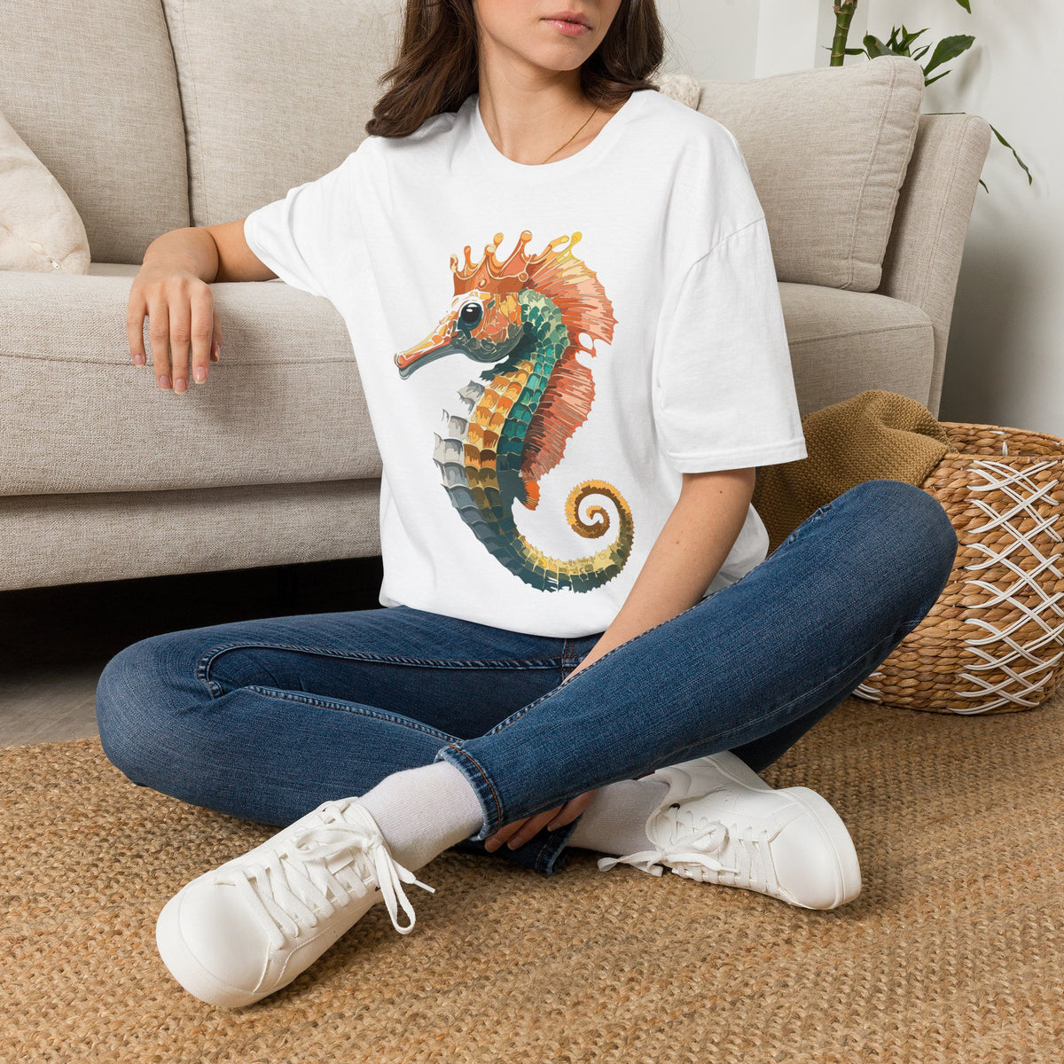Watercolor Seahorse Crown T-Shirt | Colorful Ocean Art