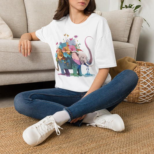 Floral Elephant T-Shirt | Watercolor Flowers, Pastel Safari Art