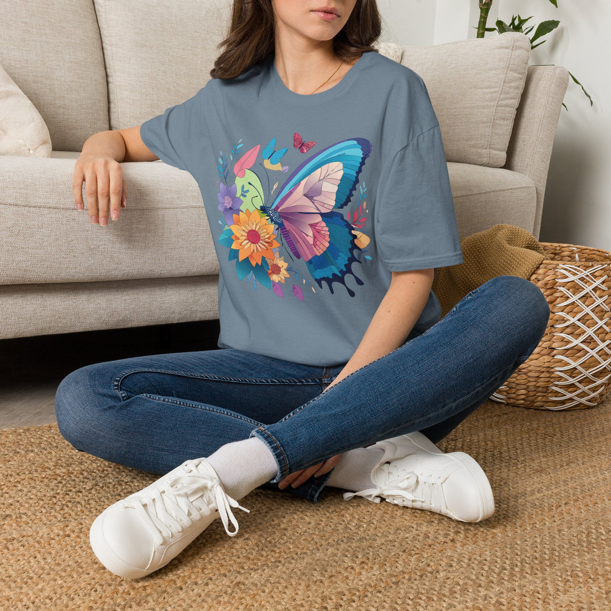 Watercolor Butterfly Floral Graphic Design Unisex 100 Cotton Gildan T-Shirt