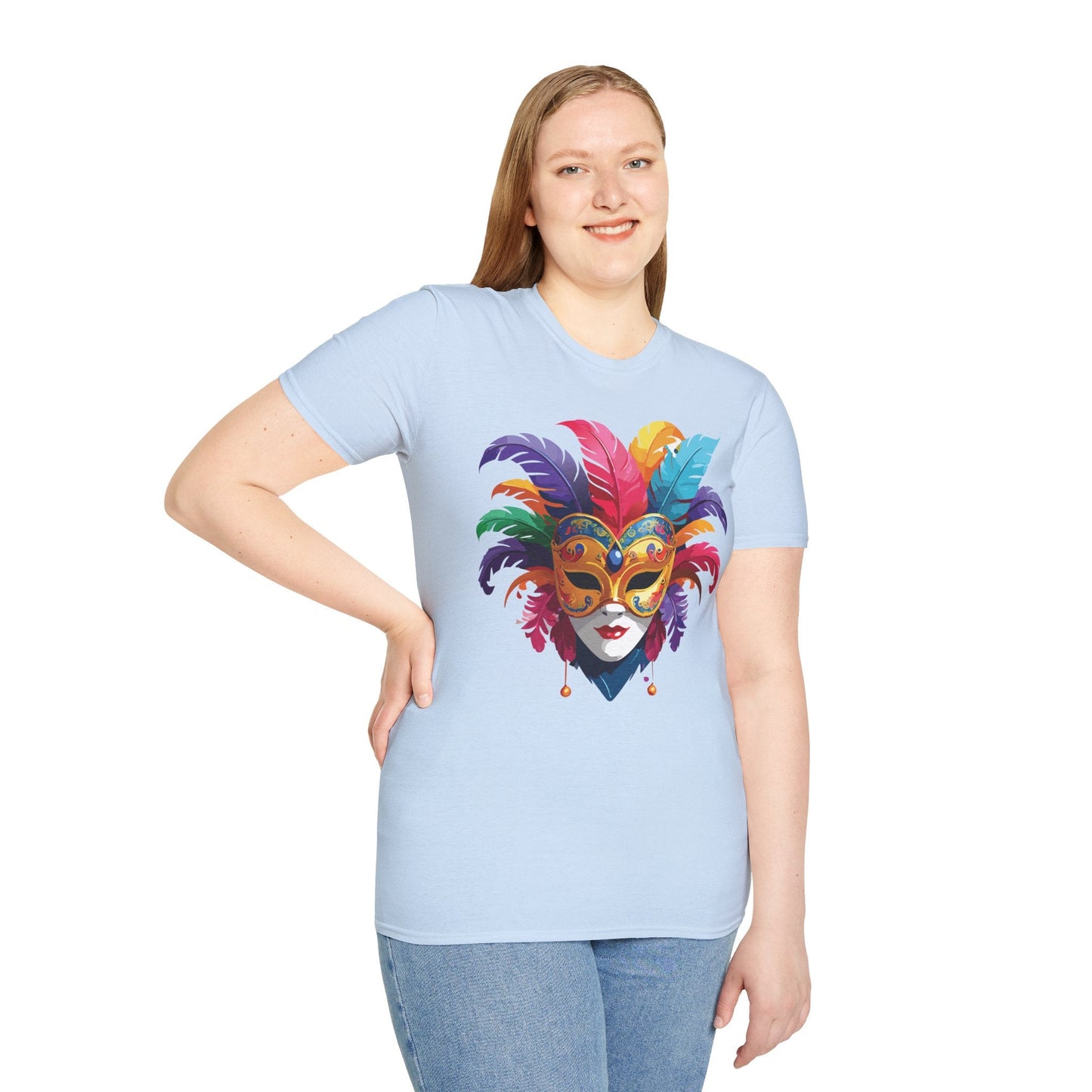 Unisex Mask Tee Shirt Gildan Softstyle 64000 Lightweight Comfortable Masquerade Design Tee
