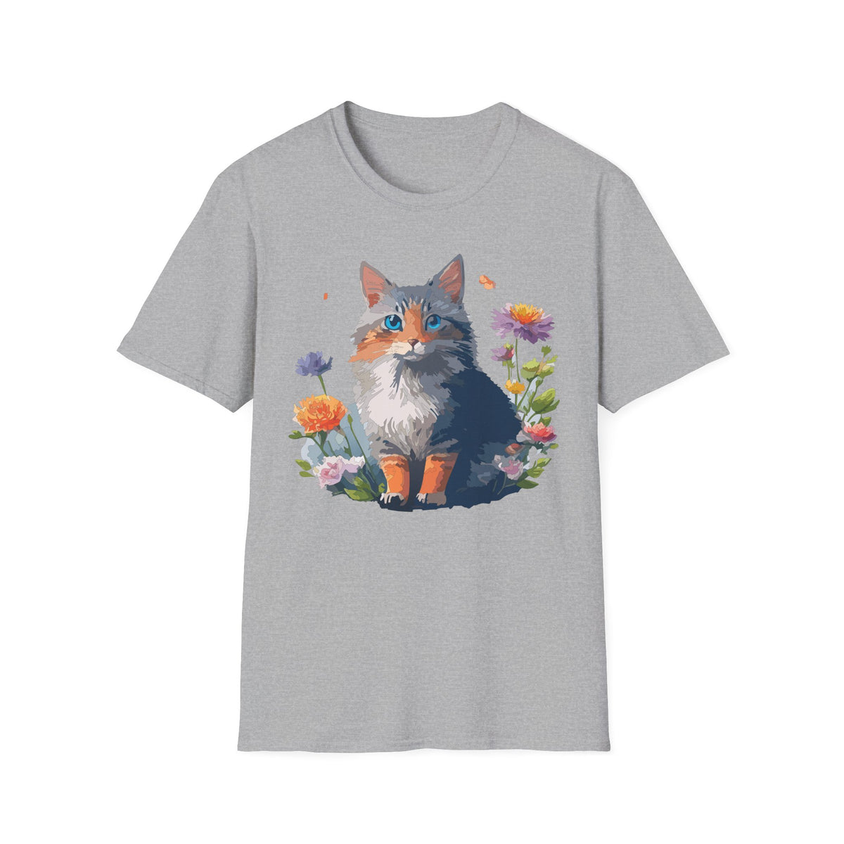 Calico Cat Portrait T-Shirt | Floral Kitten Illustration