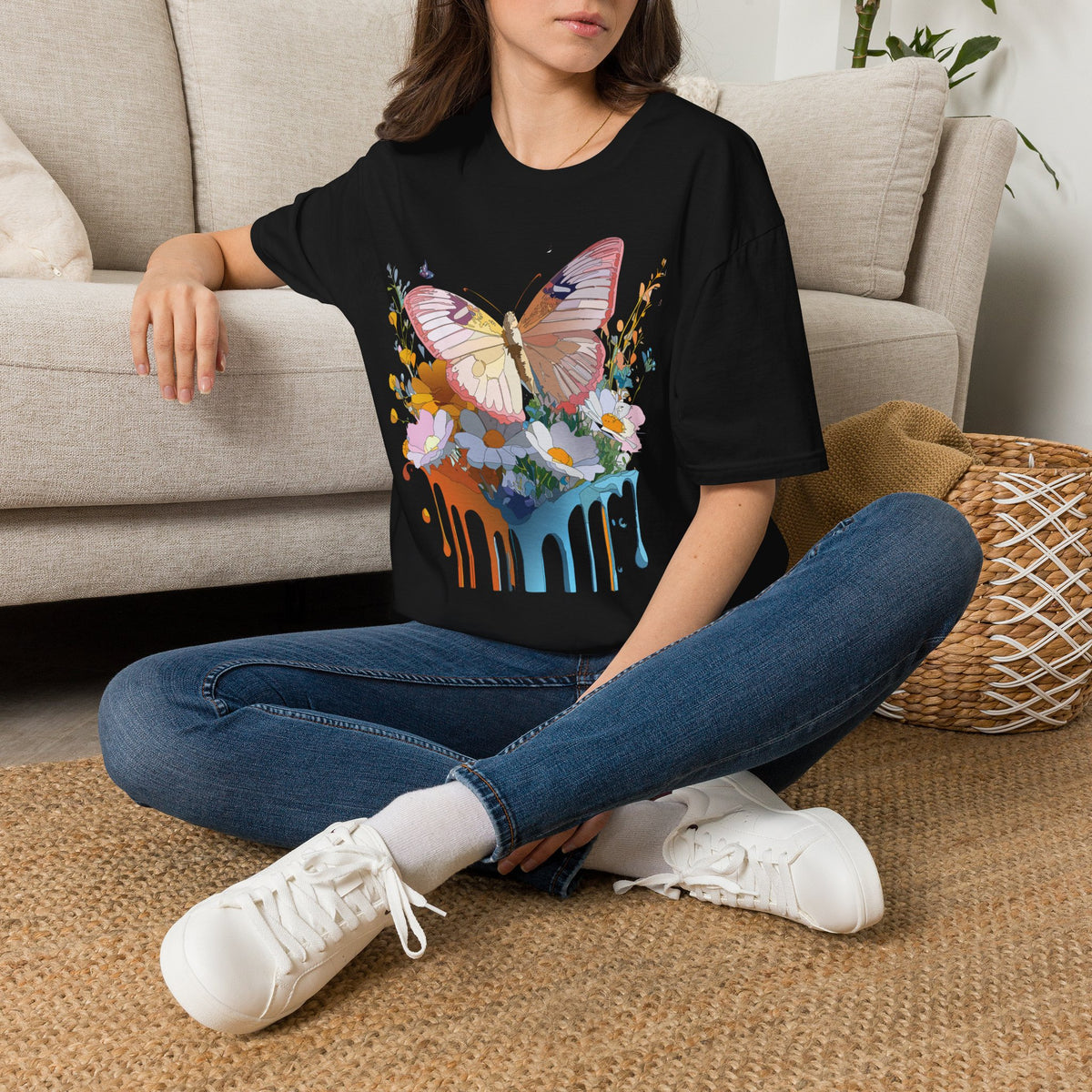 Butterfly Floral Drip Graphic Tee Unisex 100 Cotton Gildan T-Shirt