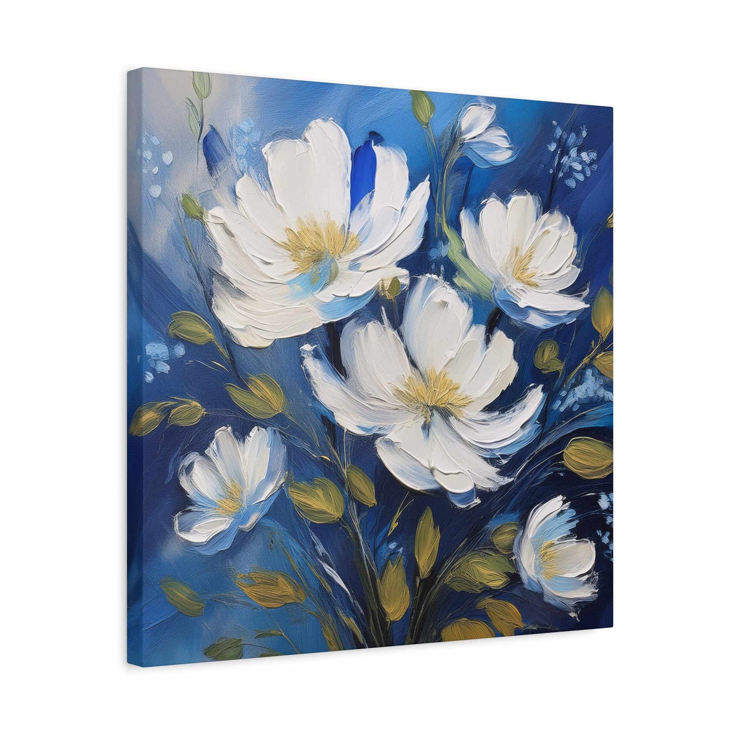 White Flowers Print Canvas, White Flowers Oil Paint Print 20x20, 24x24, 30x30, 32x32, 36x36, Art Design Print Non-Frame MC-8