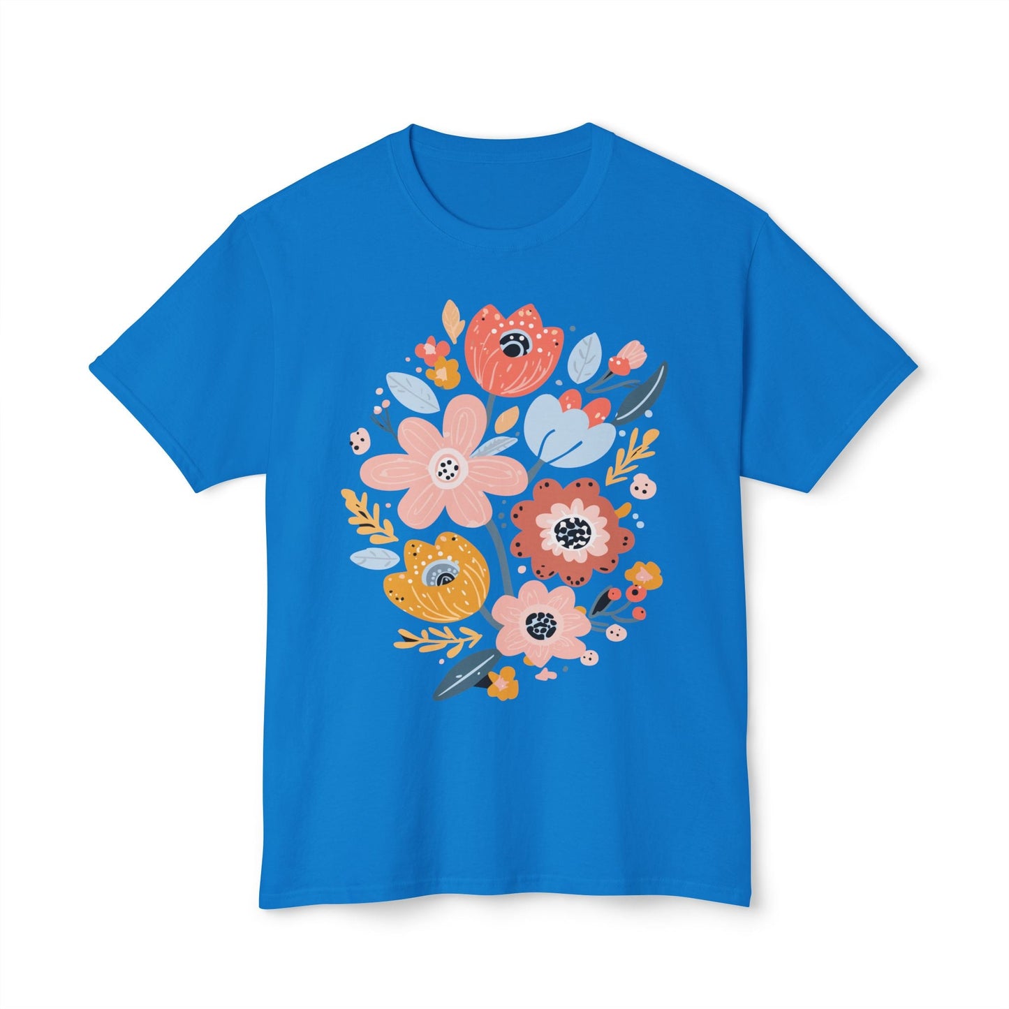 Unisex Floral Art T Shirt with Vintage Flowers Print One Hundred Percent Cotton Tee Printed In USA