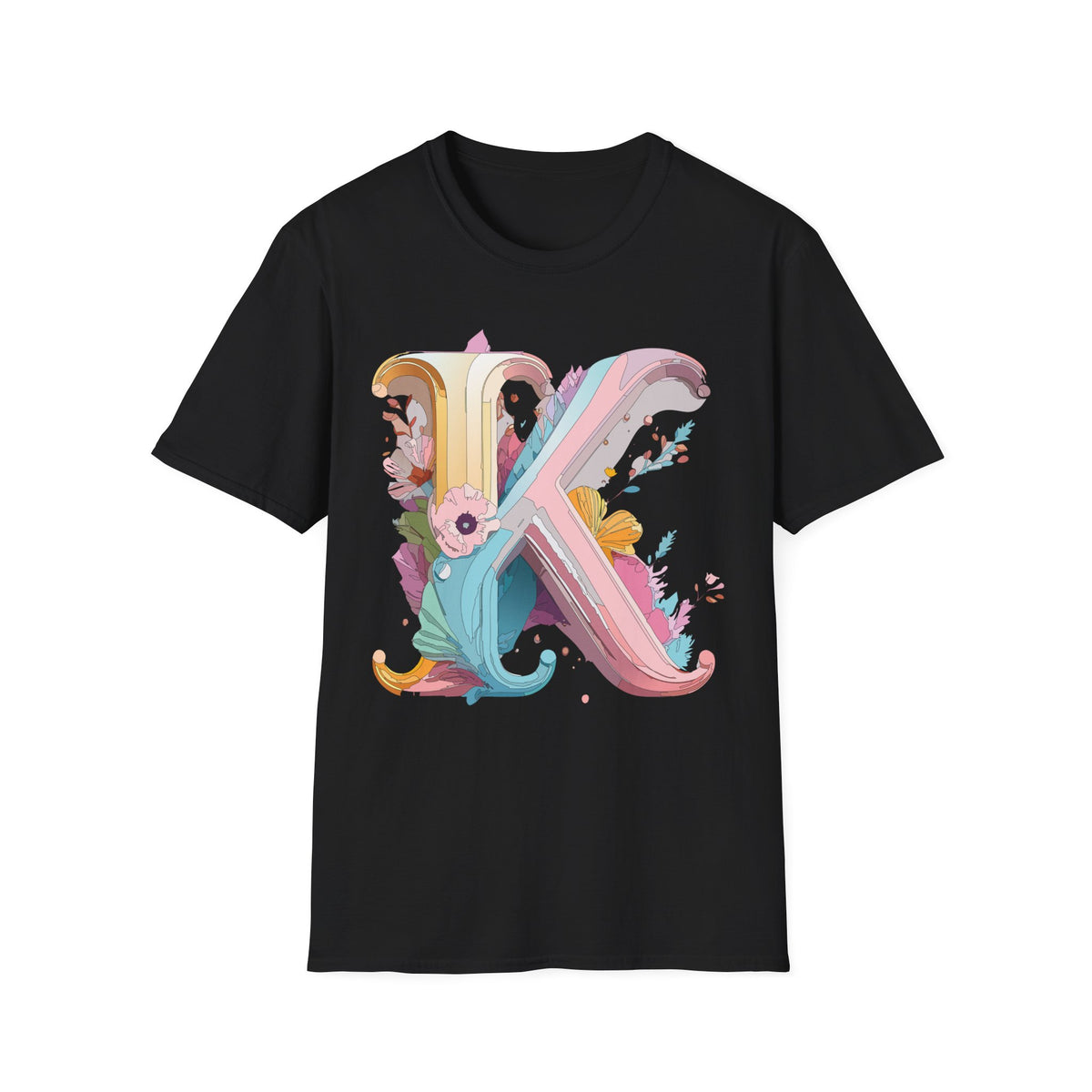 Floral Letter K T-Shirt | Botanical Monogram Tee