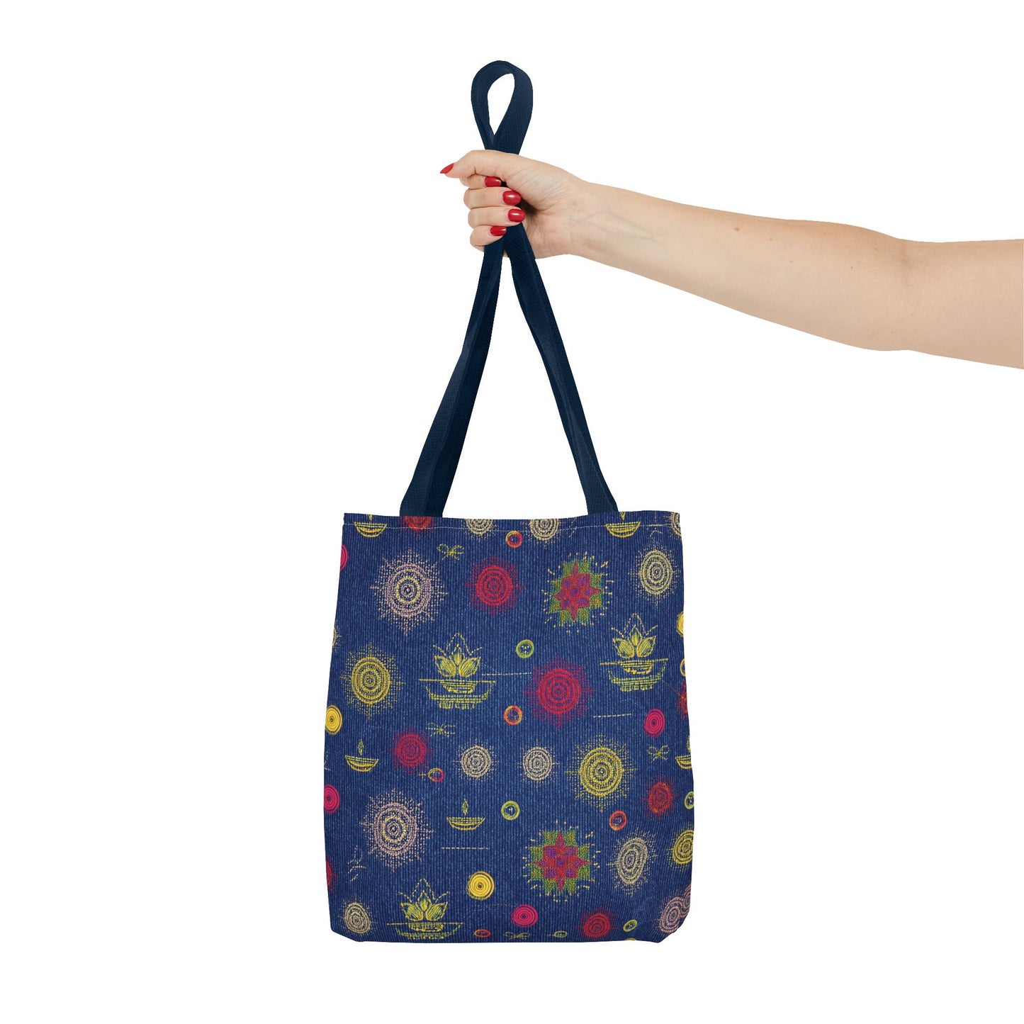 Diwali Graphic Denim Fabric Imitation Print Unisex Canvas Bag Poly Spun 3 Sizes Tote Bag 205-26