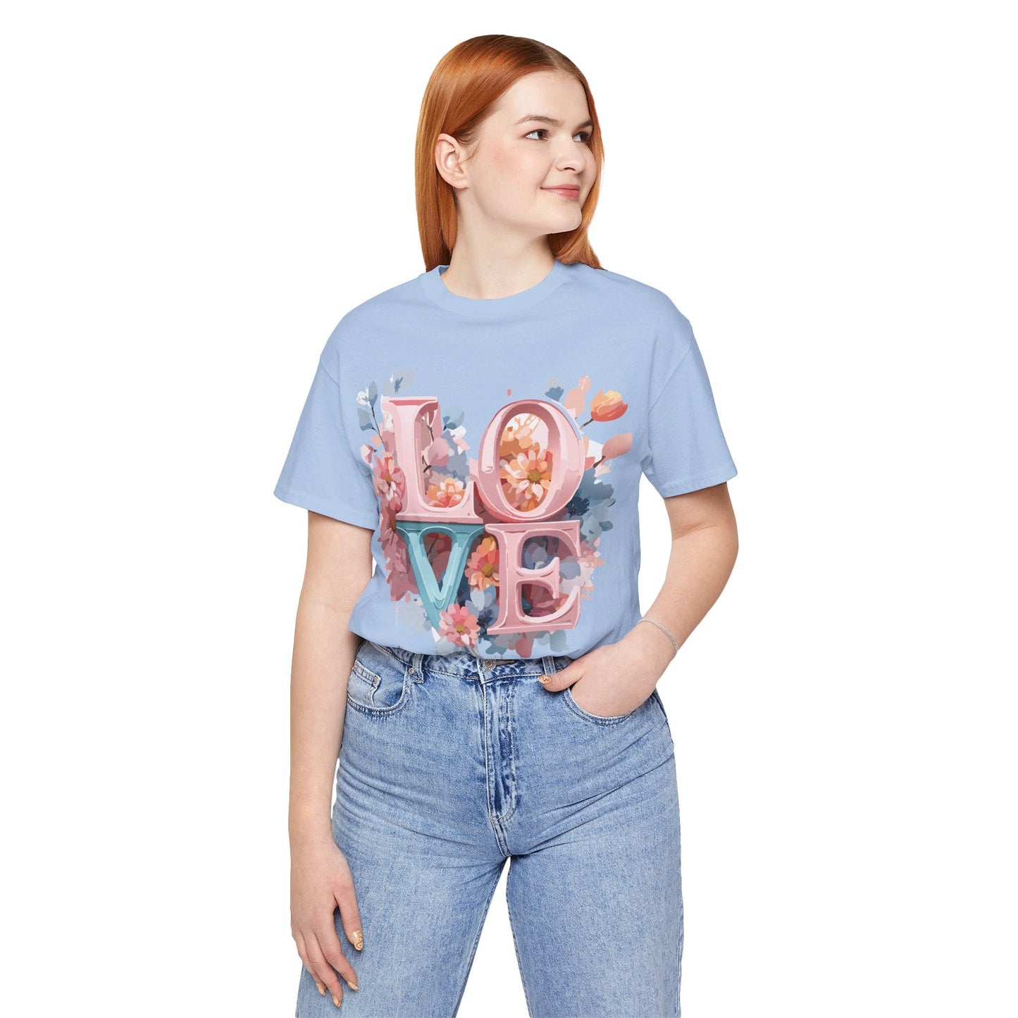 Valentine Day Graphic Unisex 100 Cotton Vintage Artwork with Love and Flower Design Tee 57