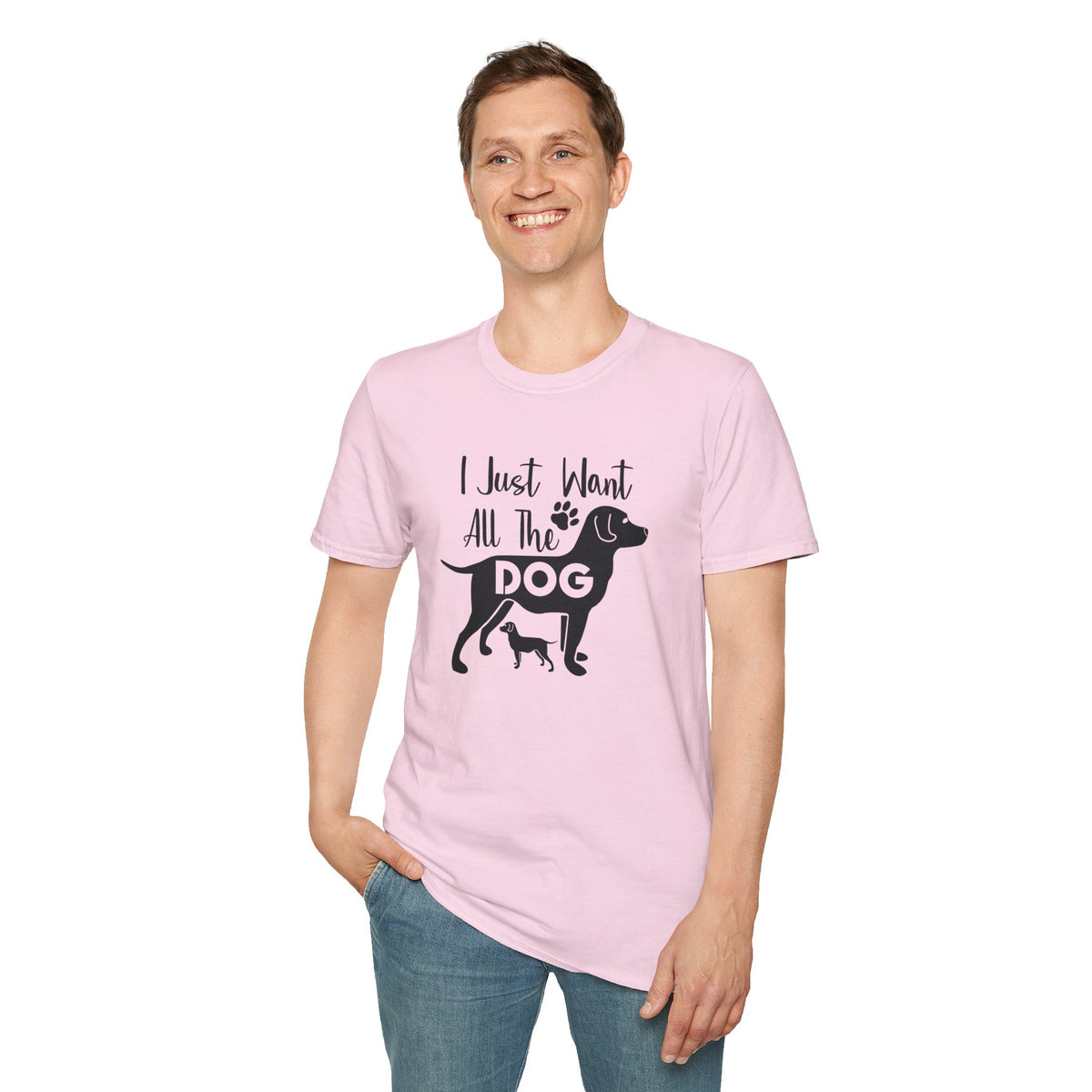 I Just Want All The Dogs T-Shirt Cute Dog Lover Graphic Tee Unisex Cotton T-Shirt Gildan Softstyle 64000 Tee