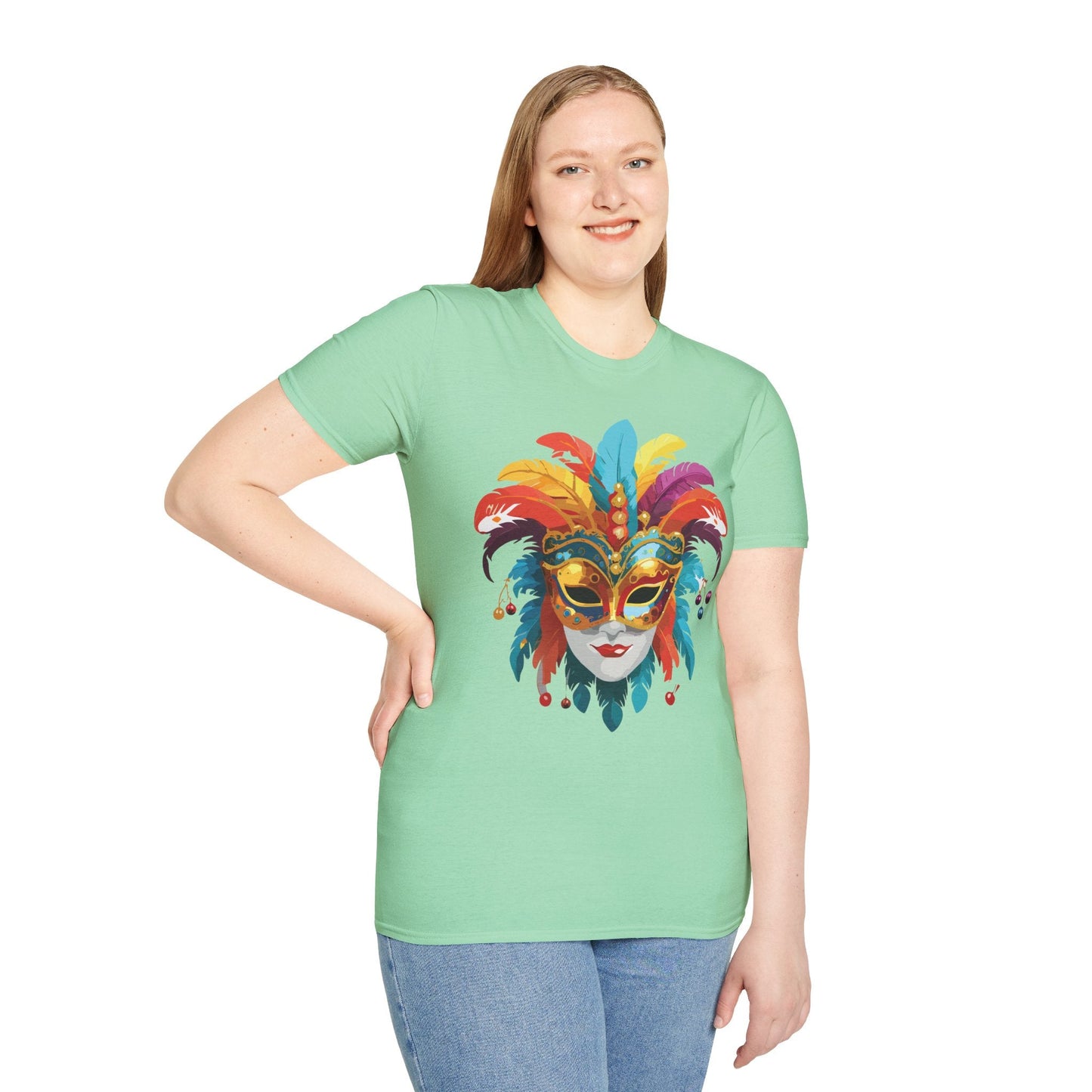 Mask Tee Shirt Unisex Masquerade Art Design Gildan Softstyle 64000 Short Sleeve Tee
