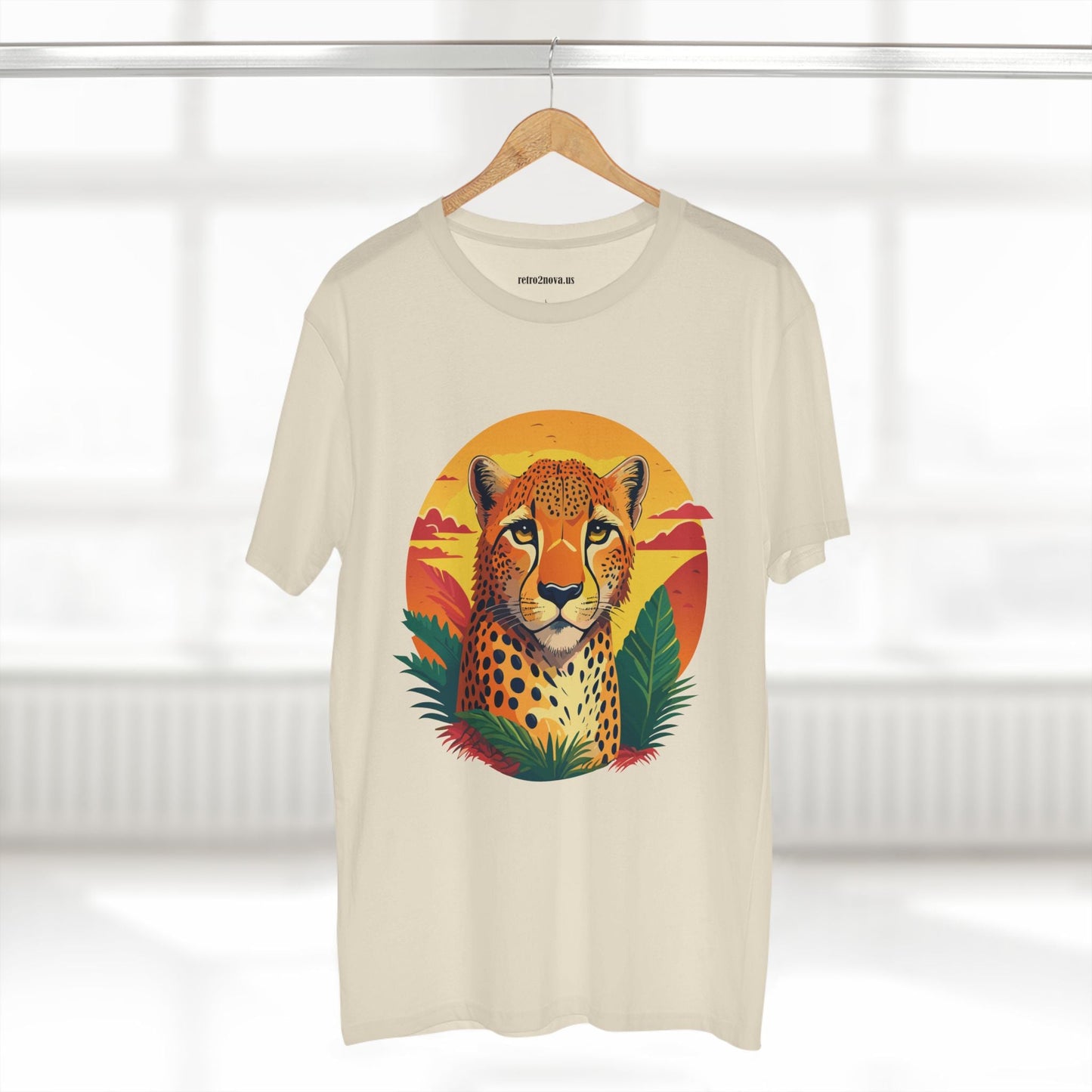 Unisex Cheetah Shirt Premium Cotton Staple Tee With Original Art Design By Retro2Nova Exclusive Art Collection
