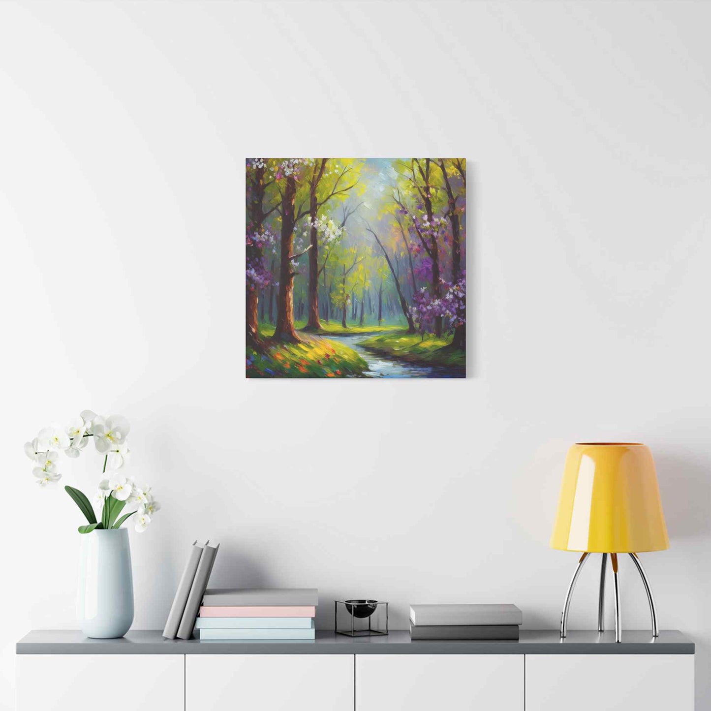 Spring Forest Print Canvas, Oil Paint Print 20x20, 24x24, 30x30, 32x32, 36x36 Art Design Print Pine-Wood Inner Frame MC-97