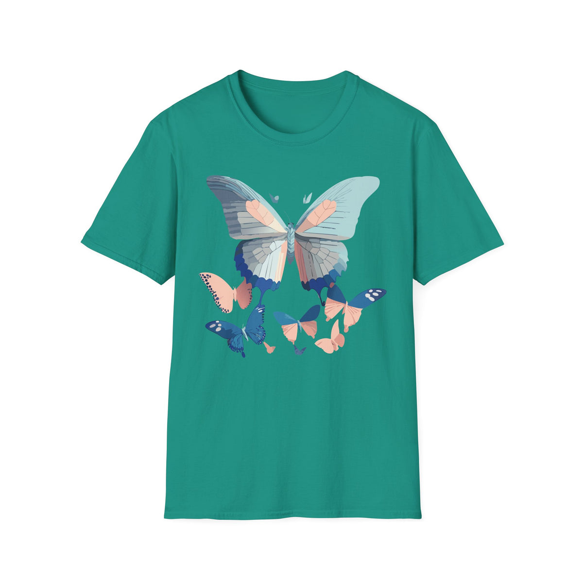Butterfly Trio T‑Shirt — Pastel Blue & Peach Butterfly Graphic Design Unisex 100 Cotton Gildan T-Shirt
