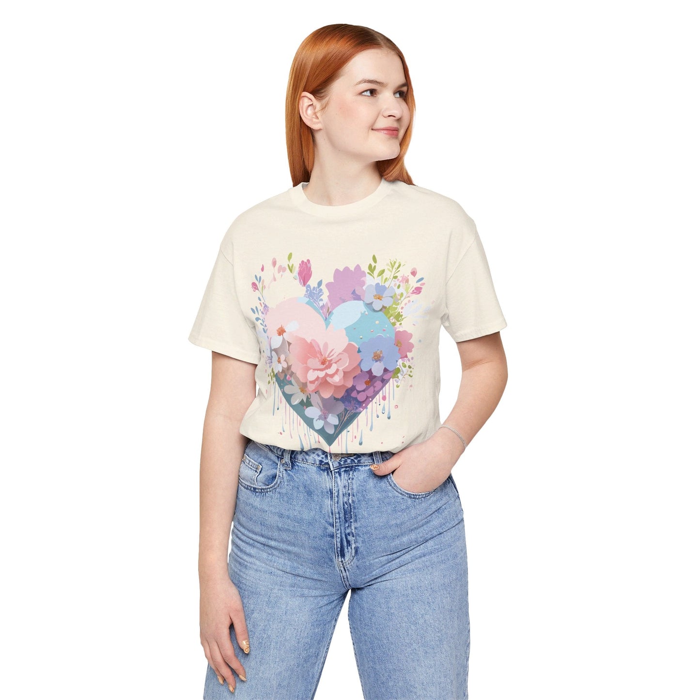 Valentine Day Graphic Unisex 100 Cotton Vintage Artwork with Love and Flower Design Tee 33