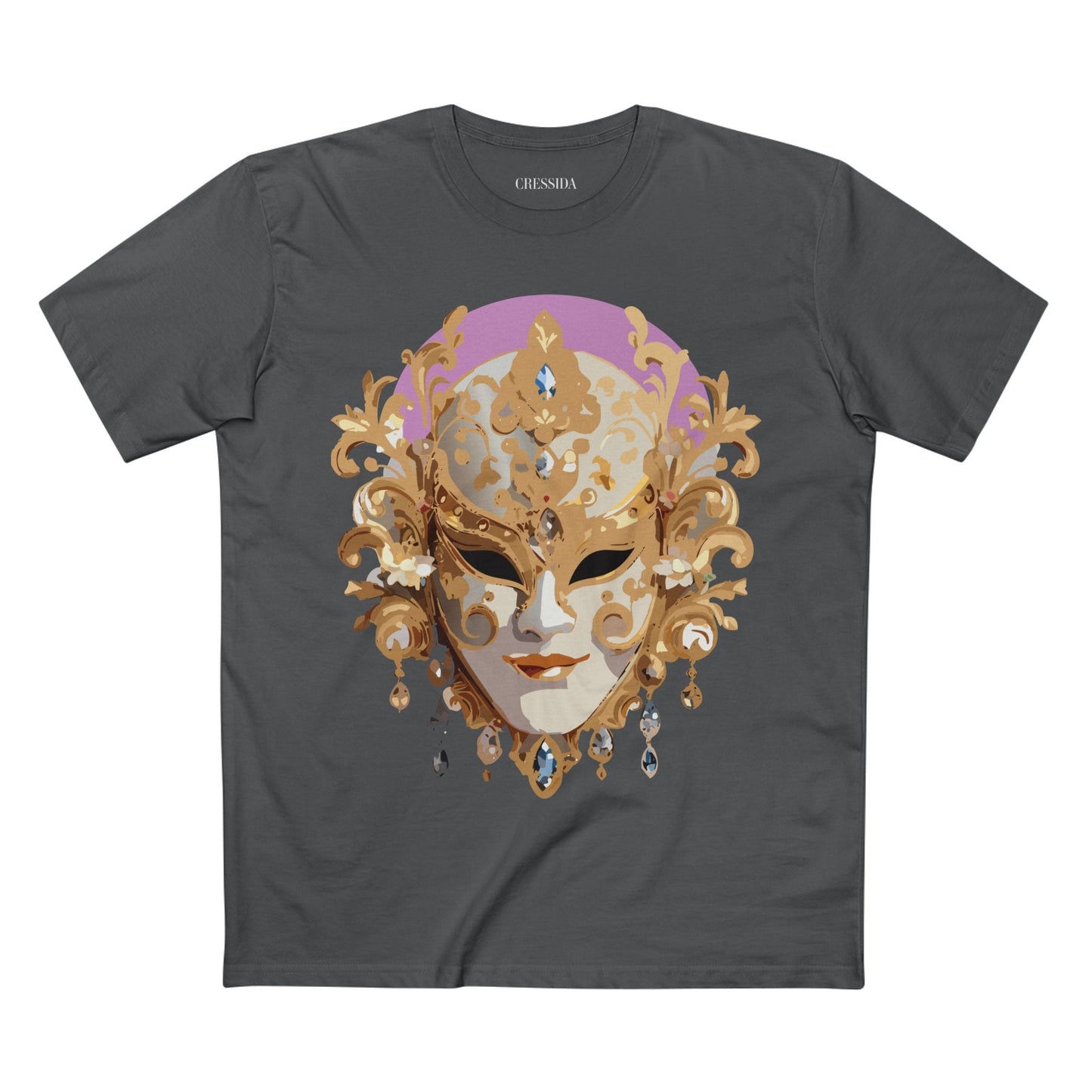 Carnival Mask Graphic T-Shirt Unisex 100 Cotton With Antique Gold Art Design Tee 10