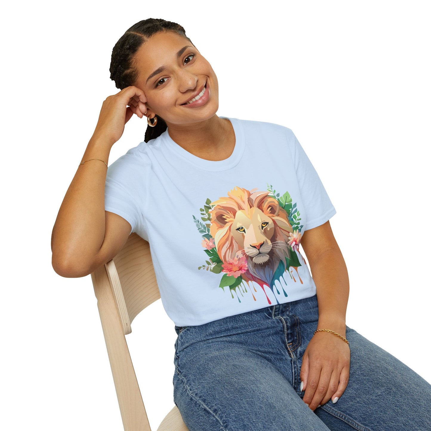 Gildan Unisex Lion Shirt Floral Lion Tee Animal Print Softstyle Tee