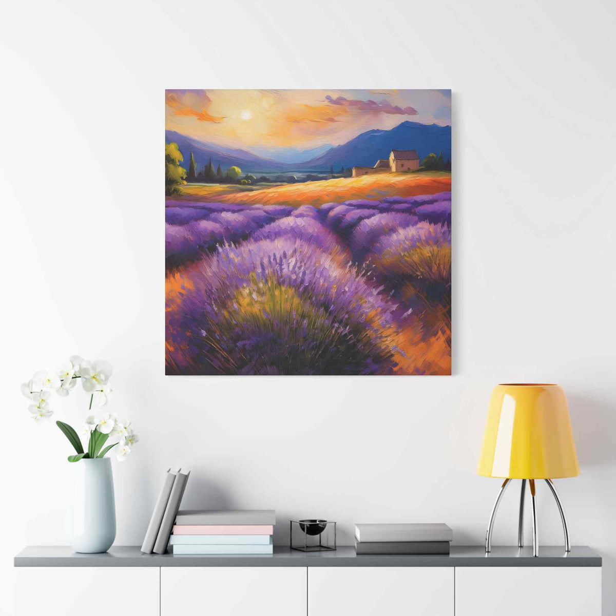 Lavender Landscape Print Canvas, Landscape Oil Paint Print 20x20, 24x24, 30x30, 32x32, 36x36 Art Design Print Non-Frame MC-33