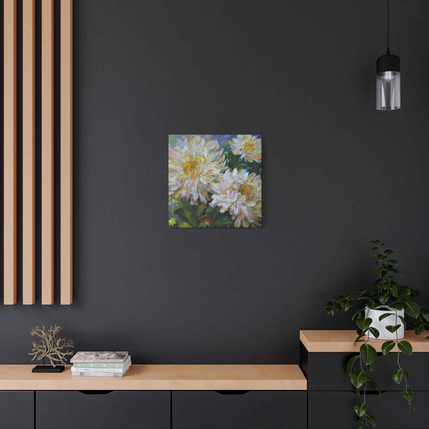 Chrysanthemums Print Canvas, Floral Oil Paint Print 20x20, 24x24, 30x30, 32x32, 36x36 Art Design Pine-Wood Inner Frame MC-160