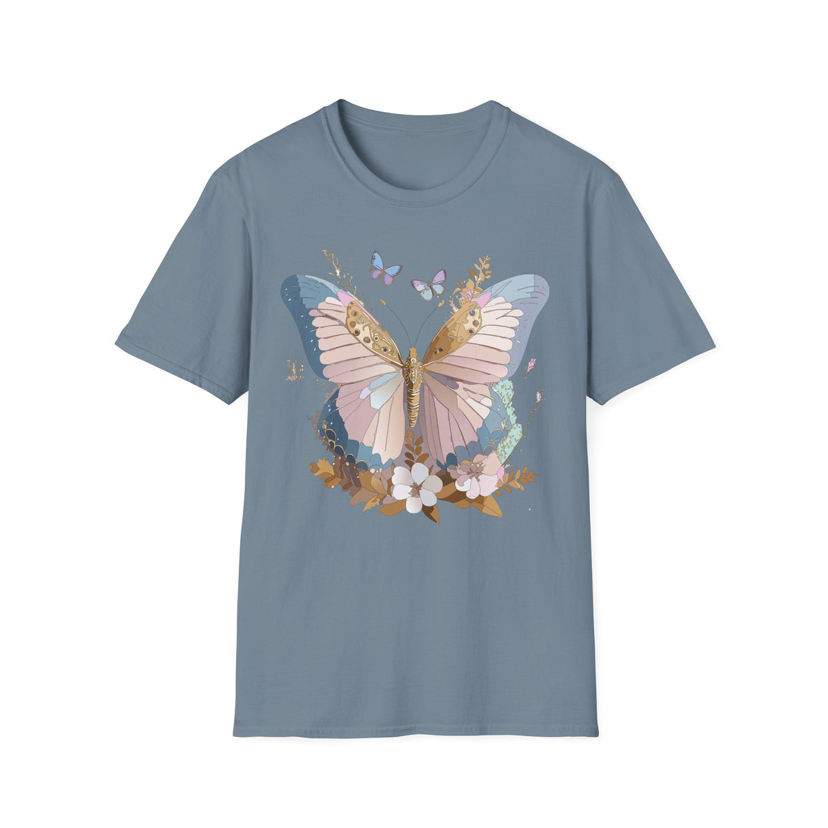 Butterfly Floral T-Shirt — Pastel Garden Wings Graphic Design Unisex 100 Cotton Gildan T-Shirt