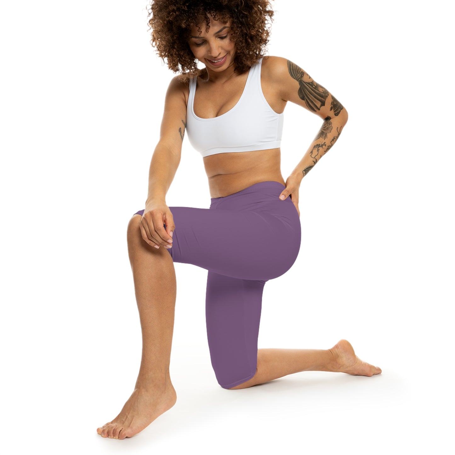 Dusty Lavender Color Women's Brushed Suede Poly Span Casual Capri Leggings XS-2XL