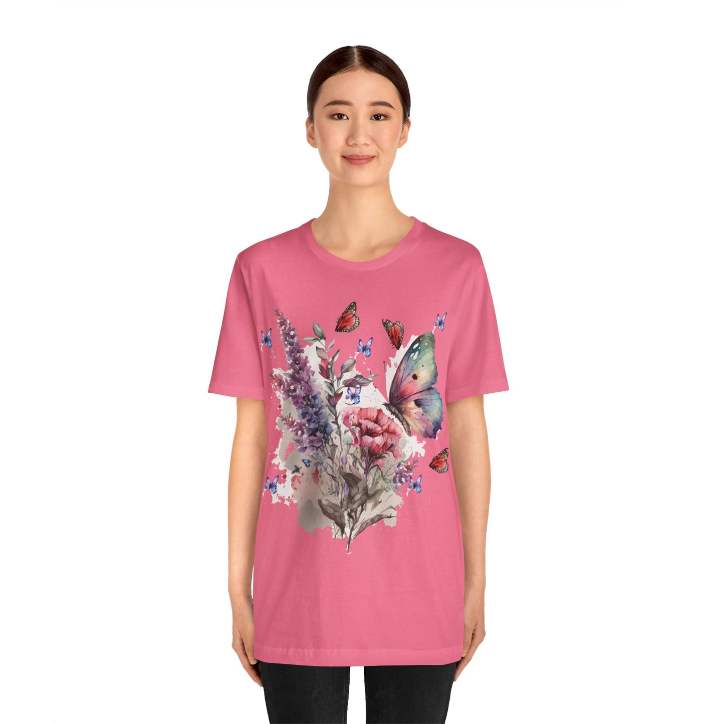 Cotton Tee Shirt with Butterfly Prints