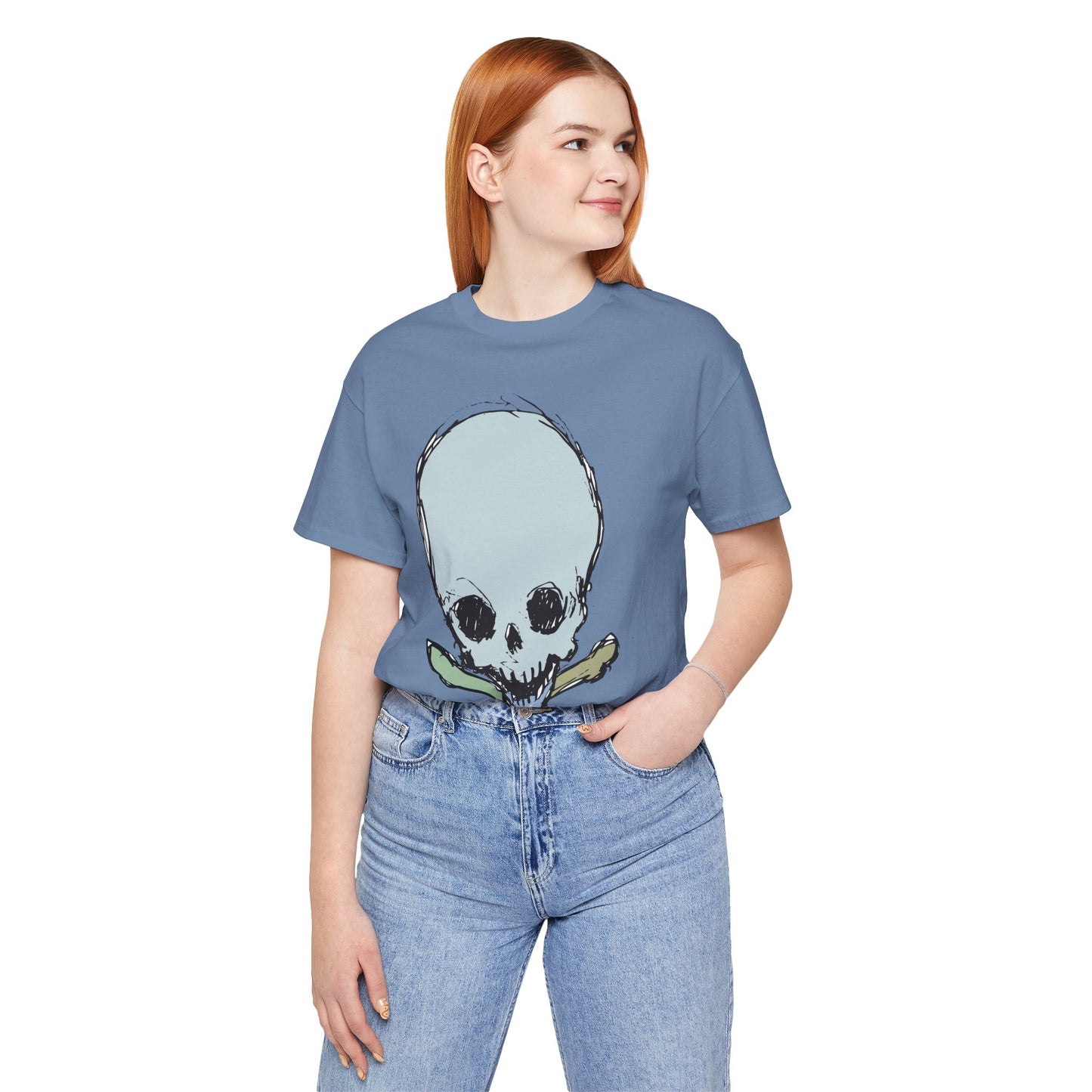 Lt Blue Skull Graphic Design Tee, Skull Shirt, Vintage Tees, Art Design T-Shirt, Vintage Graphic Tee, Art Shirts with Skulls