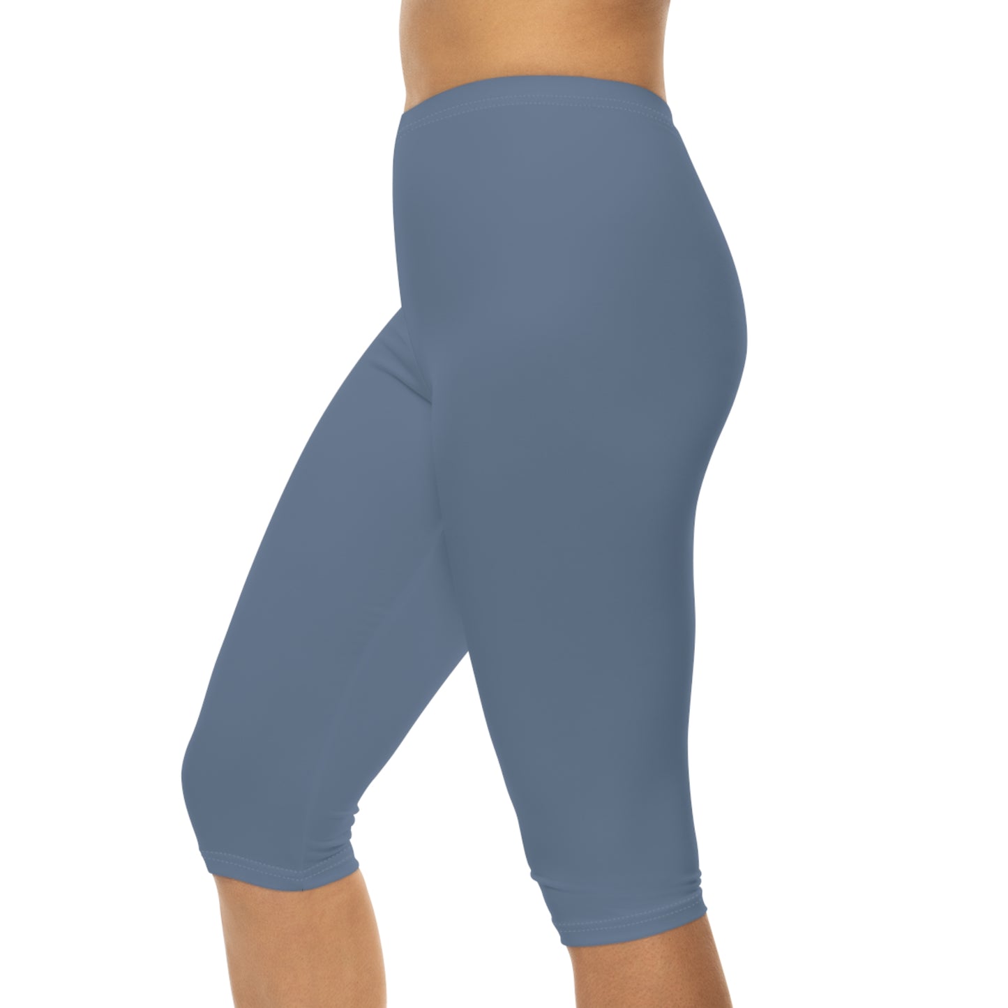 Ash Blue Color Women's Brushed Suede Poly Span Casual Capri Leggings XS-2XL