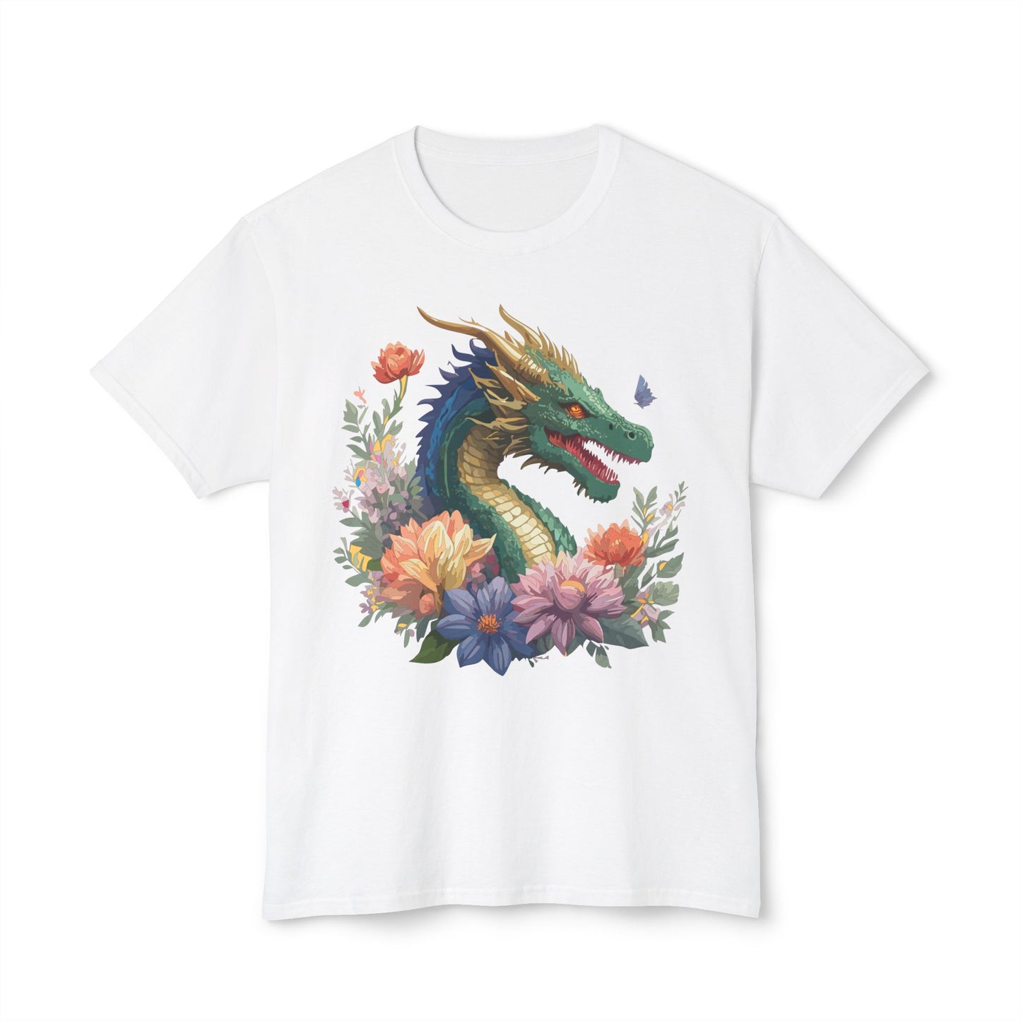 Dragon T-Shirt, Vintage Dragon Tee, Floral Tees, Dragon Art Design Shirt, Tee Shirt with Dragon 5