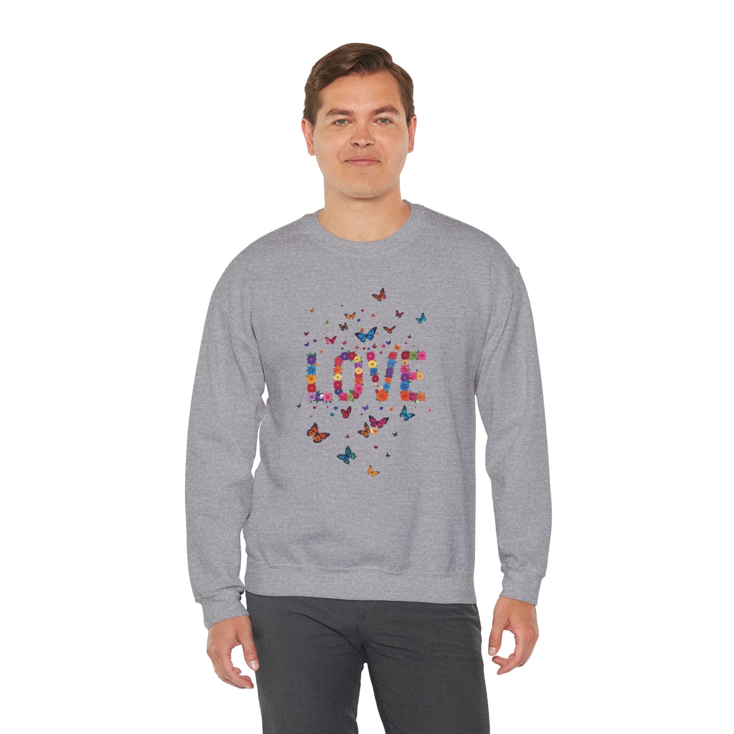 Unisex Floral Love Sweatshirt, Love Floral Sweatshirt, Floral Butterfly Sweatshirt, 50/50 Cotton-Poly Valentine's Day Sweatshirt 06