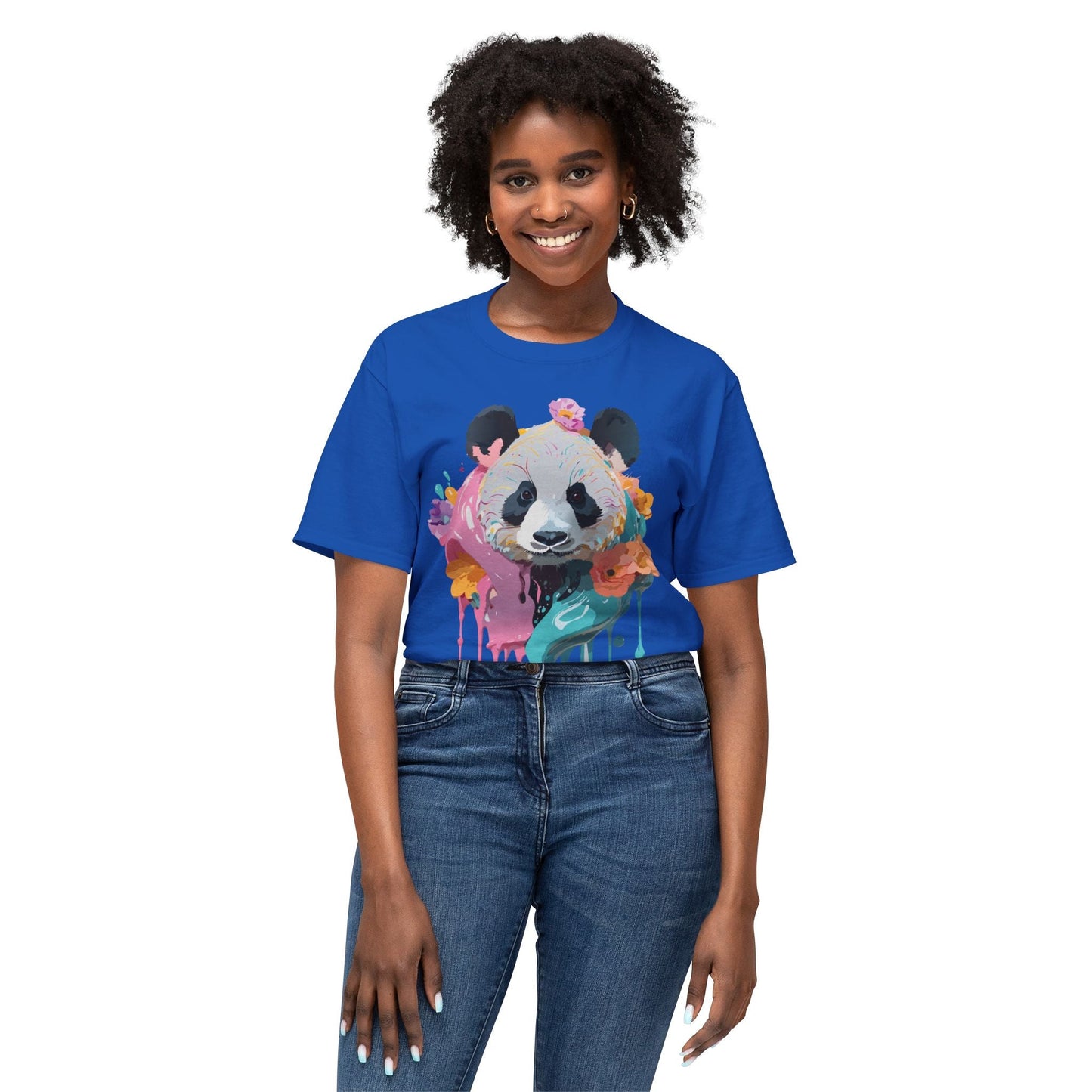 Panda T Shirt Unisex HD Cotton Tee With Panda Art Print Vintage Floral Design Printed In USA