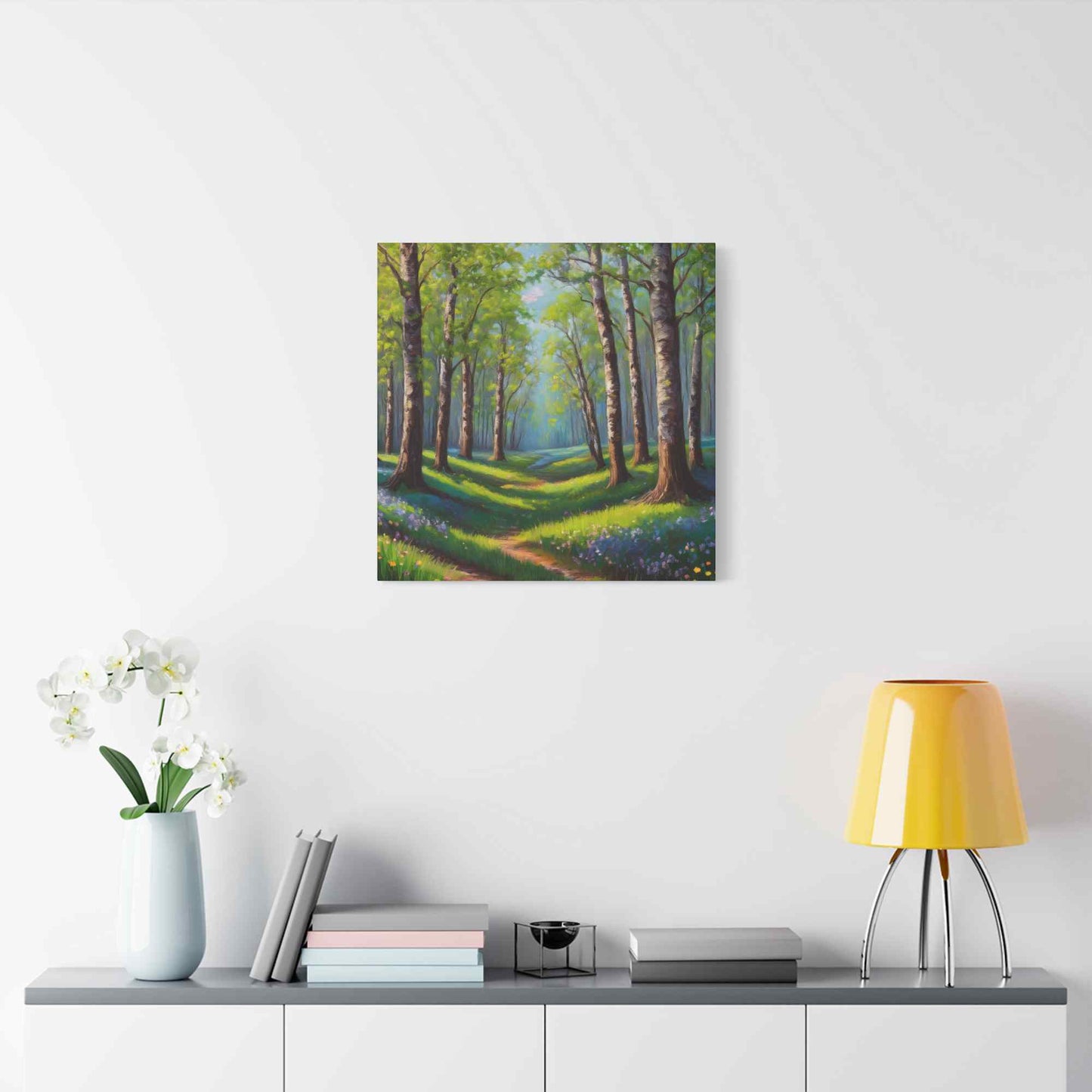 Spring Forest Print Canvas, Oil Paint Print 20x20, 24x24, 30x30, 32x32, 36x36 Art Design Print Pine-Wood Inner Frame MC-94