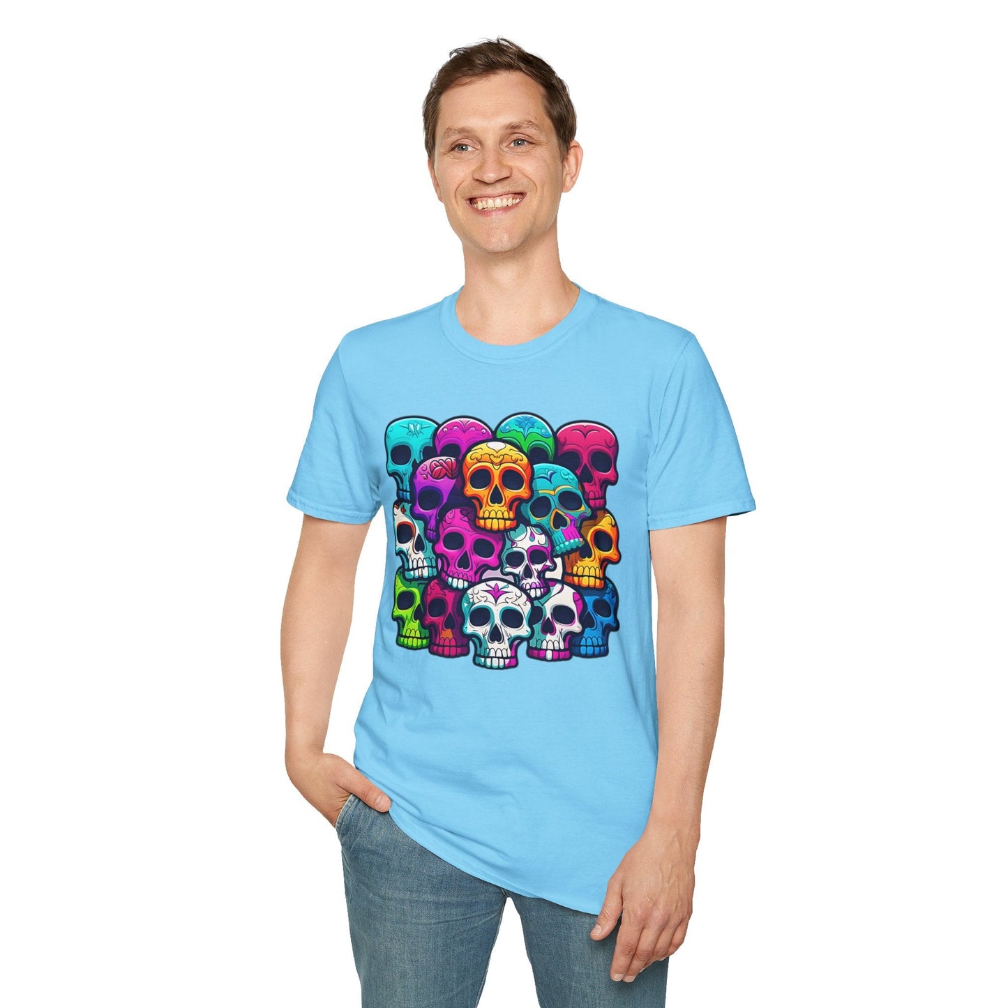 Unisex Skull Tee Shirt With Skeleton Design Gildan Softstyle 64000 100 Percent Ring Spun Cotton