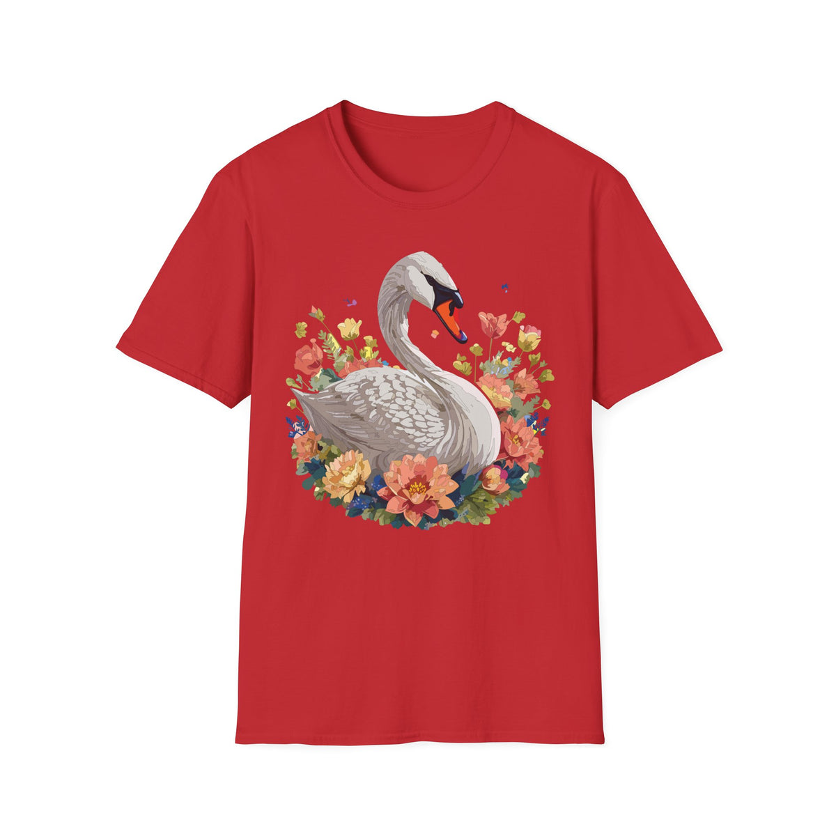 Swan with Watercolor Flowers T-Shirt | Floral Swan Illustration