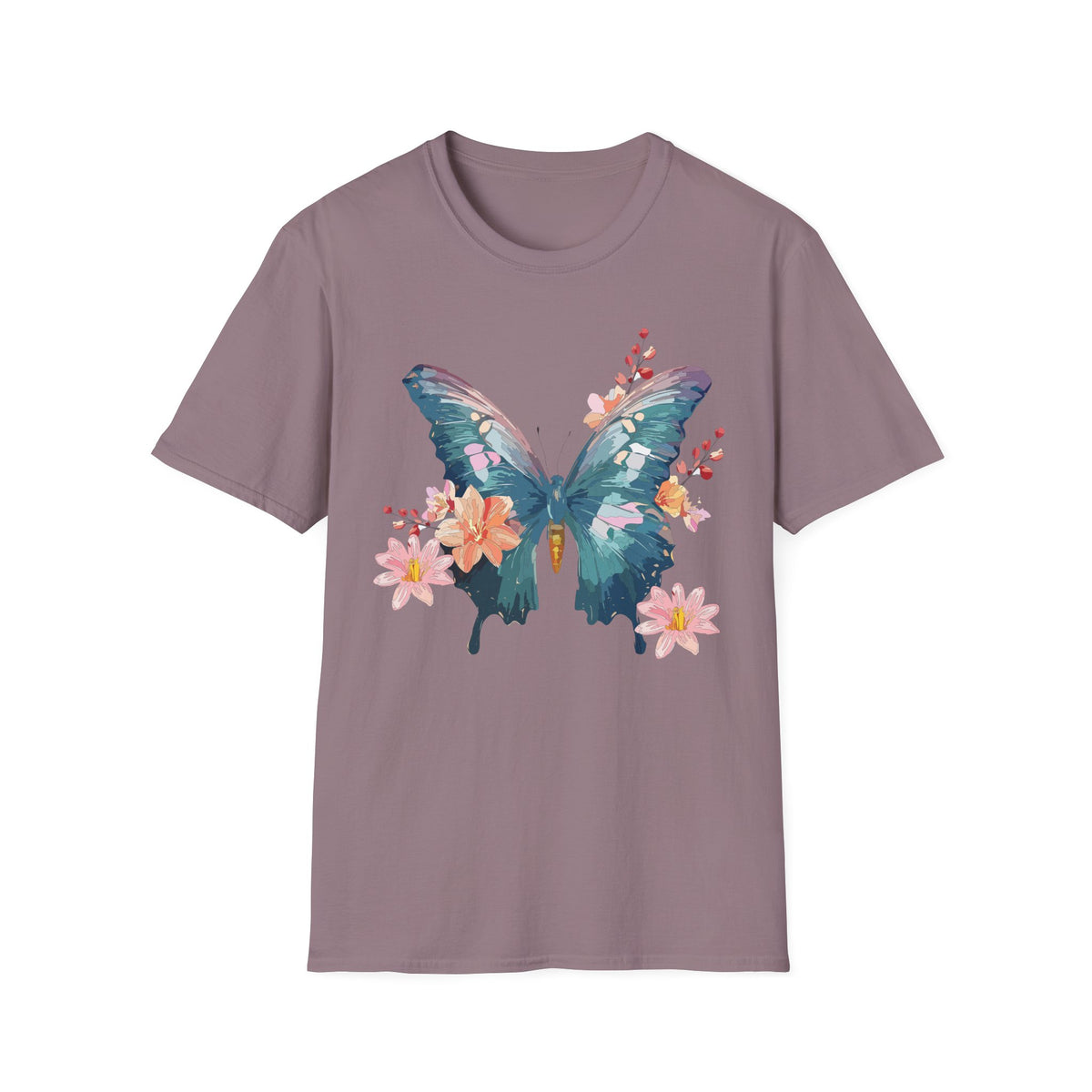 Watercolor Blue Butterfly T-Shirt | Floral Accent Graphic Tee Unisex 100 Cotton Gildan T-Shirt