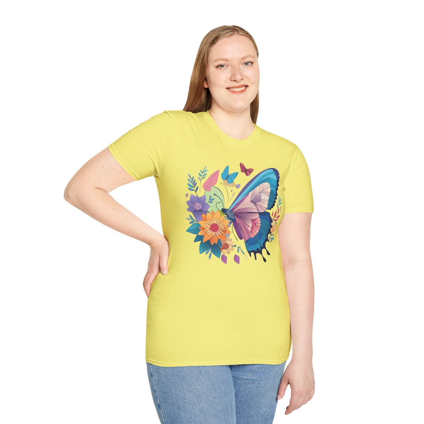 Gildan Butterfly T Shirt Unisex Softstyle 64000 Monarch Print Lightweight Breathable Cotton Tee