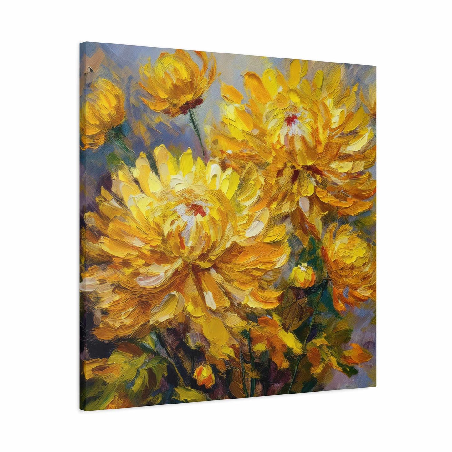 Chrysanthemums Print Canvas, Floral Oil Paint Print 20x20, 24x24, 30x30, 32x32, 36x36 Art Design Pine-Wood Inner Frame MC-164